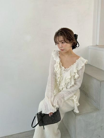 SNIDEL｜ラッフルデザインニットプルオーバー | Rakuten Fashion(楽天