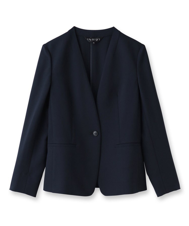 INDIVI｜【定番スーツ/UVケア/洗える】ウール調ノーカラージャケット
