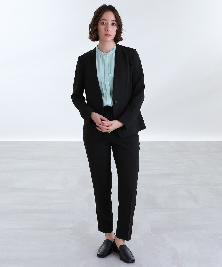 INDIVI｜【定番スーツ/UVケア/洗える】ウール調ノーカラージャケット