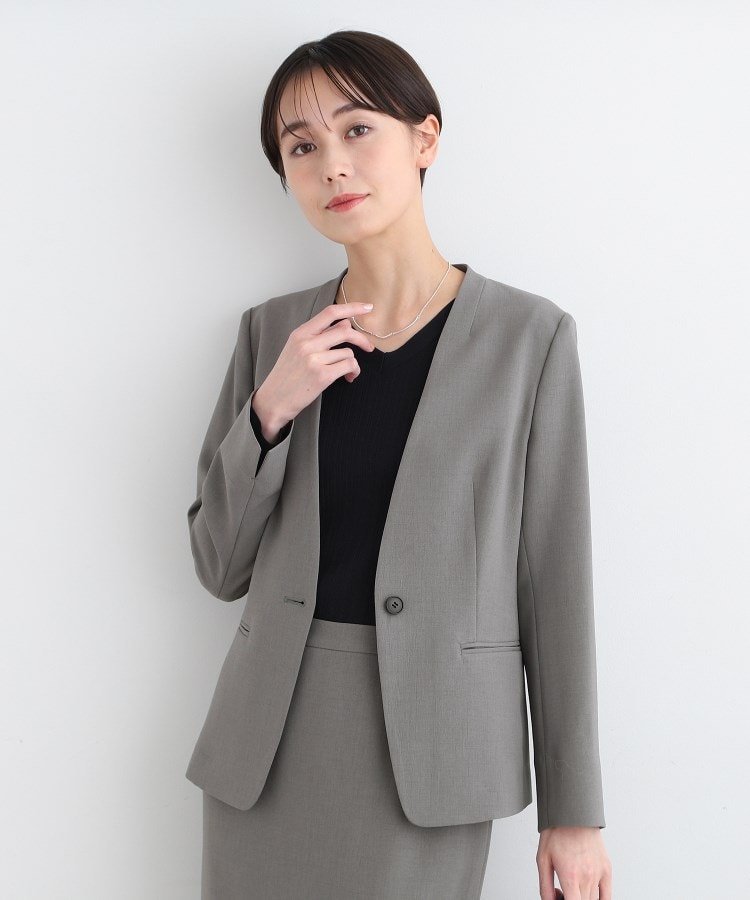 INDIVI｜【定番スーツ/UVケア/洗える】ウール調ノーカラージャケット
