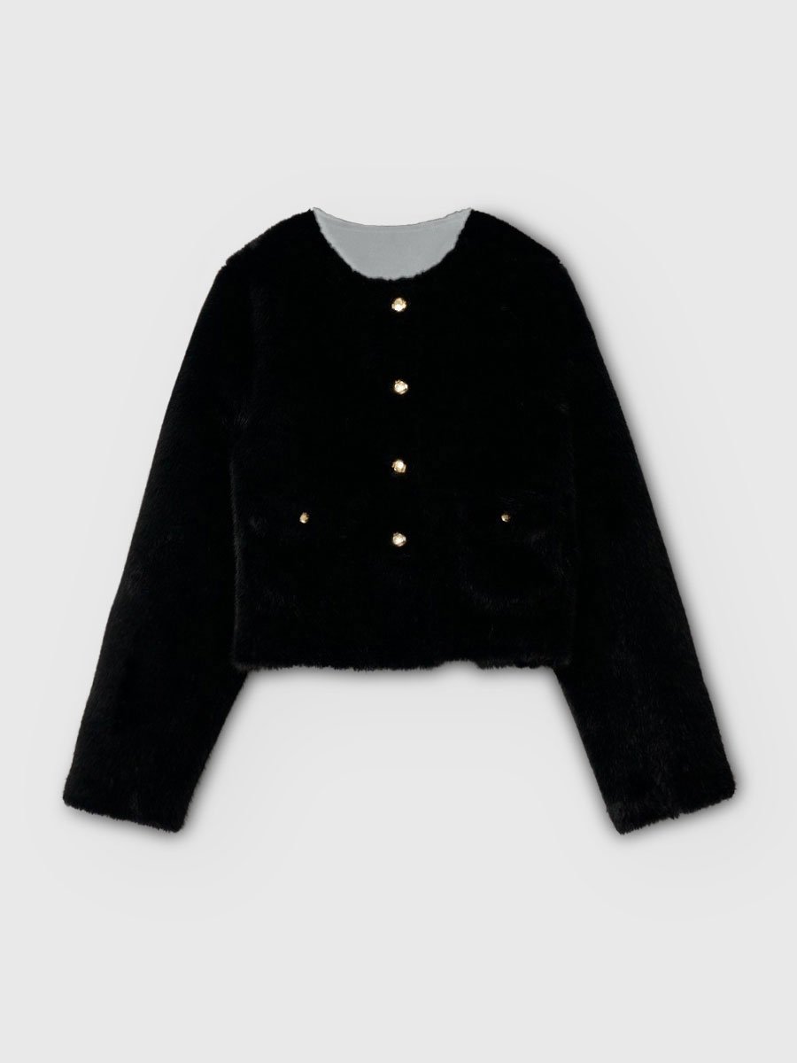 EIMY ISTOIRE｜ゴールドボタンフェイクファージャケット | Rakuten