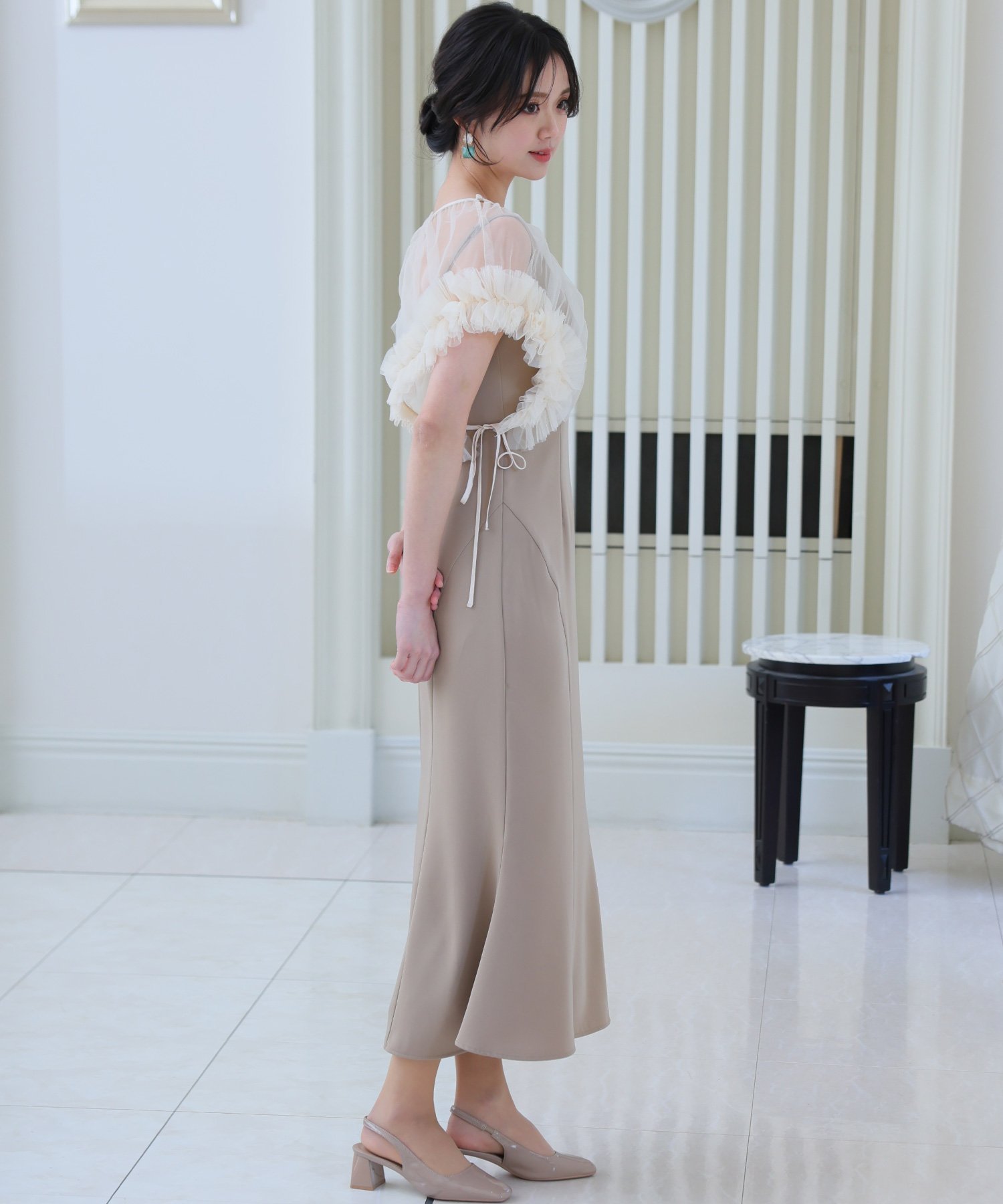 PourVous｜ギャザーチュールトップス結婚式パーティードレスお呼ばれ