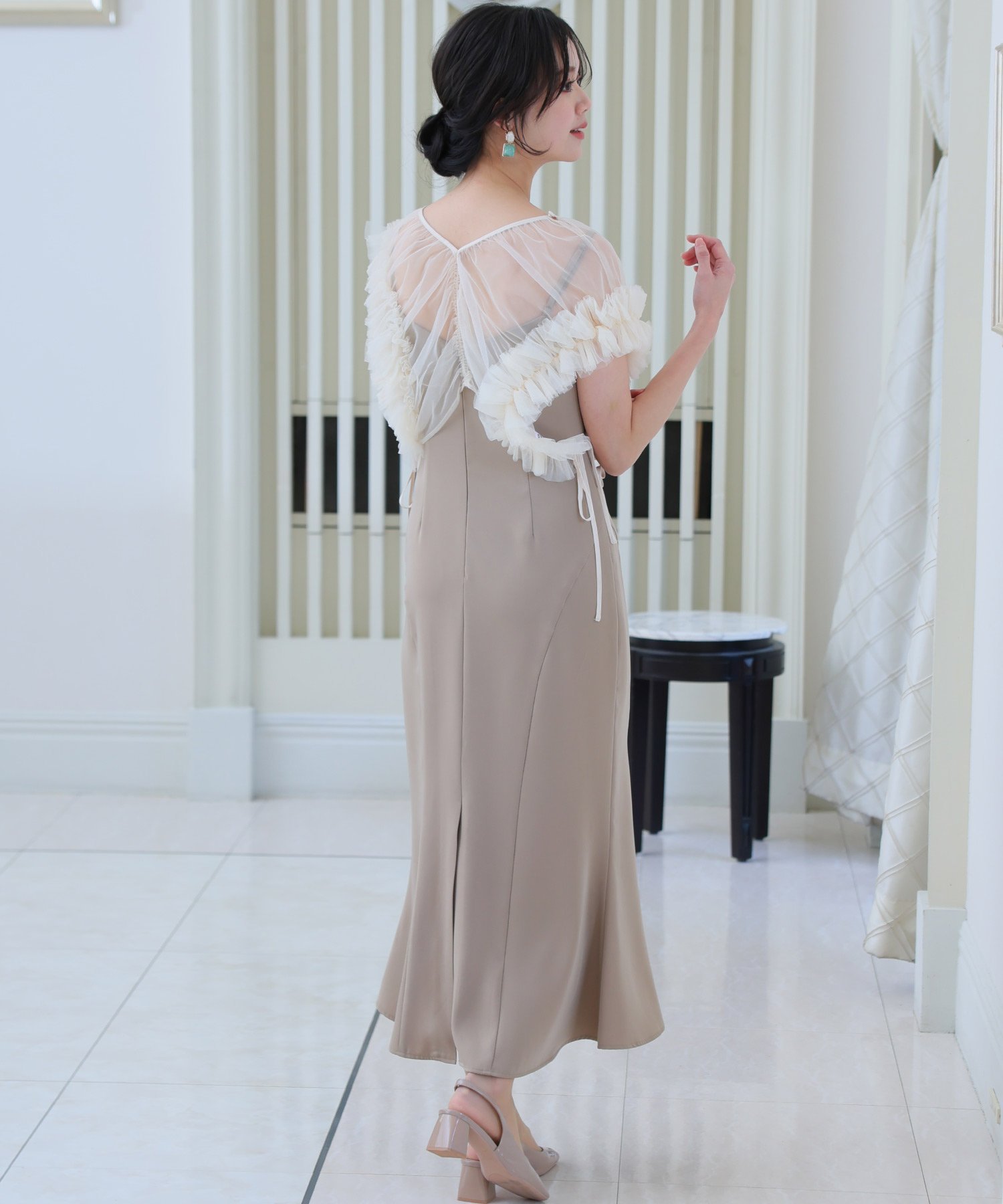 PourVous｜ギャザーチュールトップス結婚式パーティードレスお呼ばれ