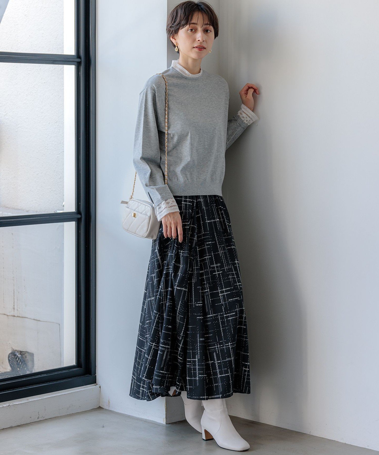 23区｜【洗える】ヴィスコースストレッチ レースコンビ ニット