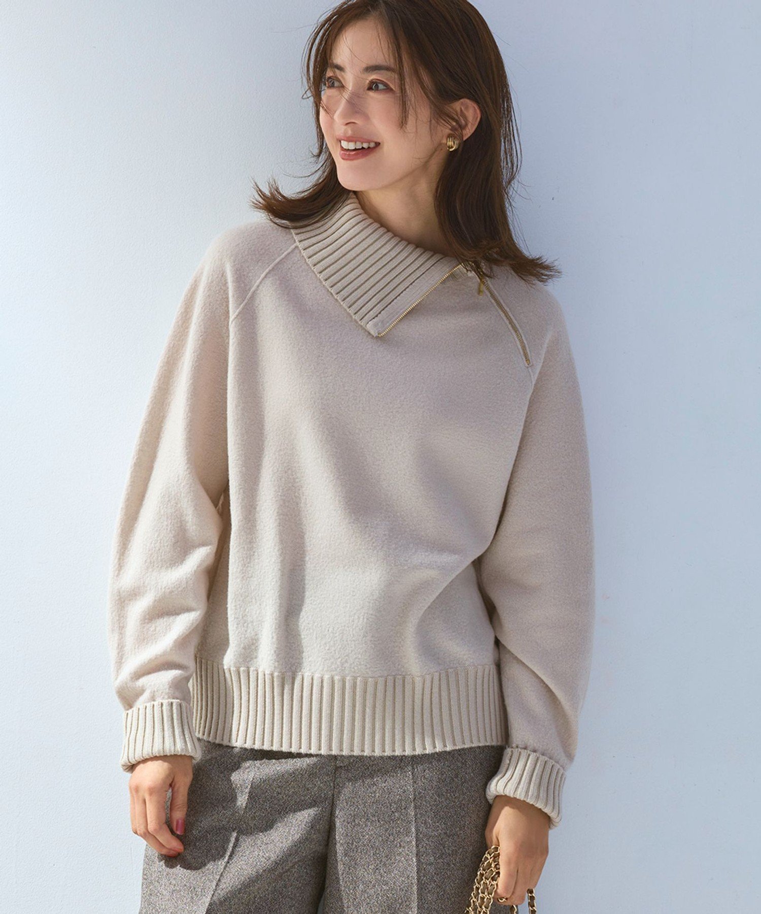 23区｜ボイルドウールコンビ ジップ タートルニット | Rakuten Fashion