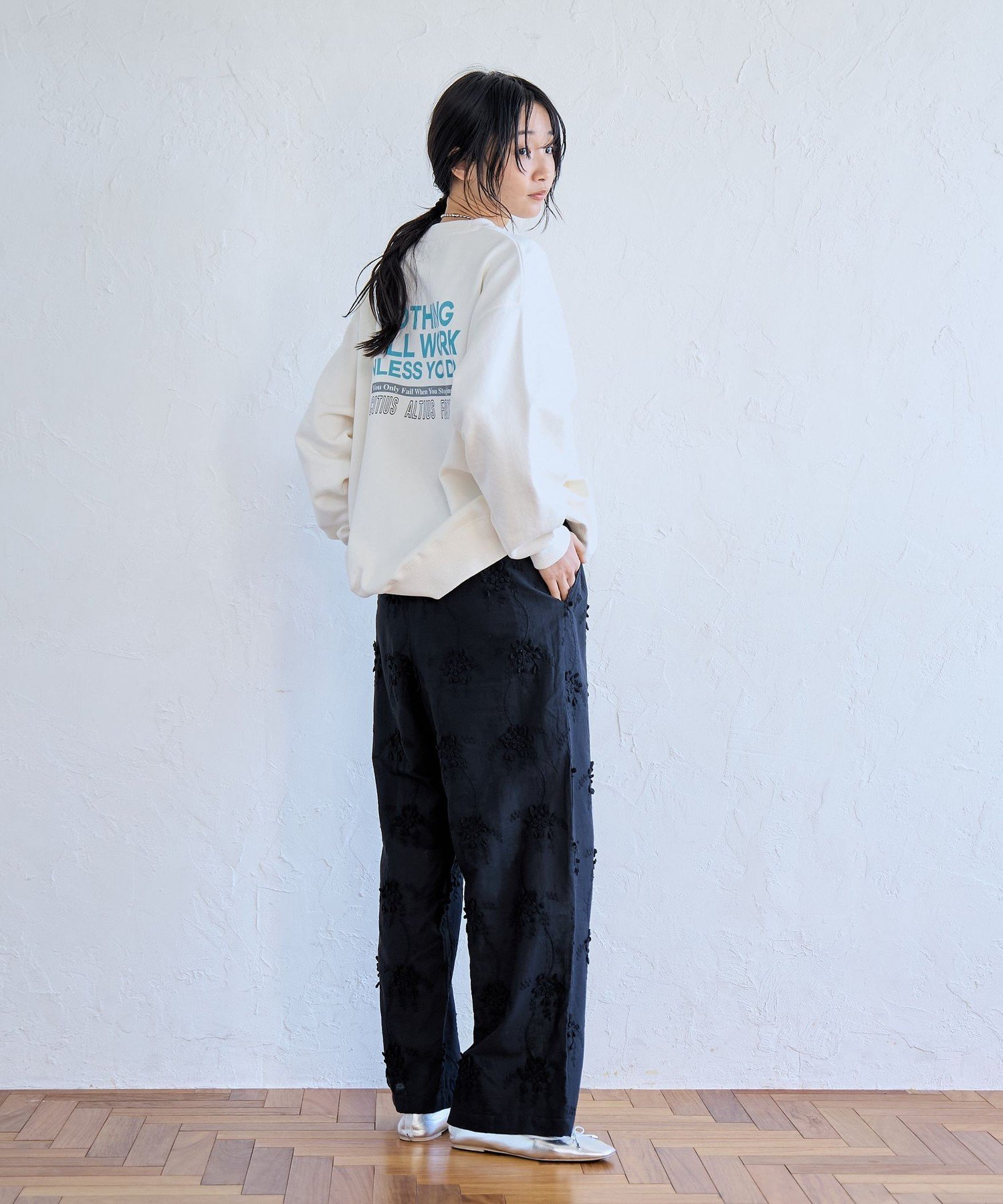 coen｜3Dフラワー刺繍 イージーワイドパンツ | Rakuten Fashion(楽天