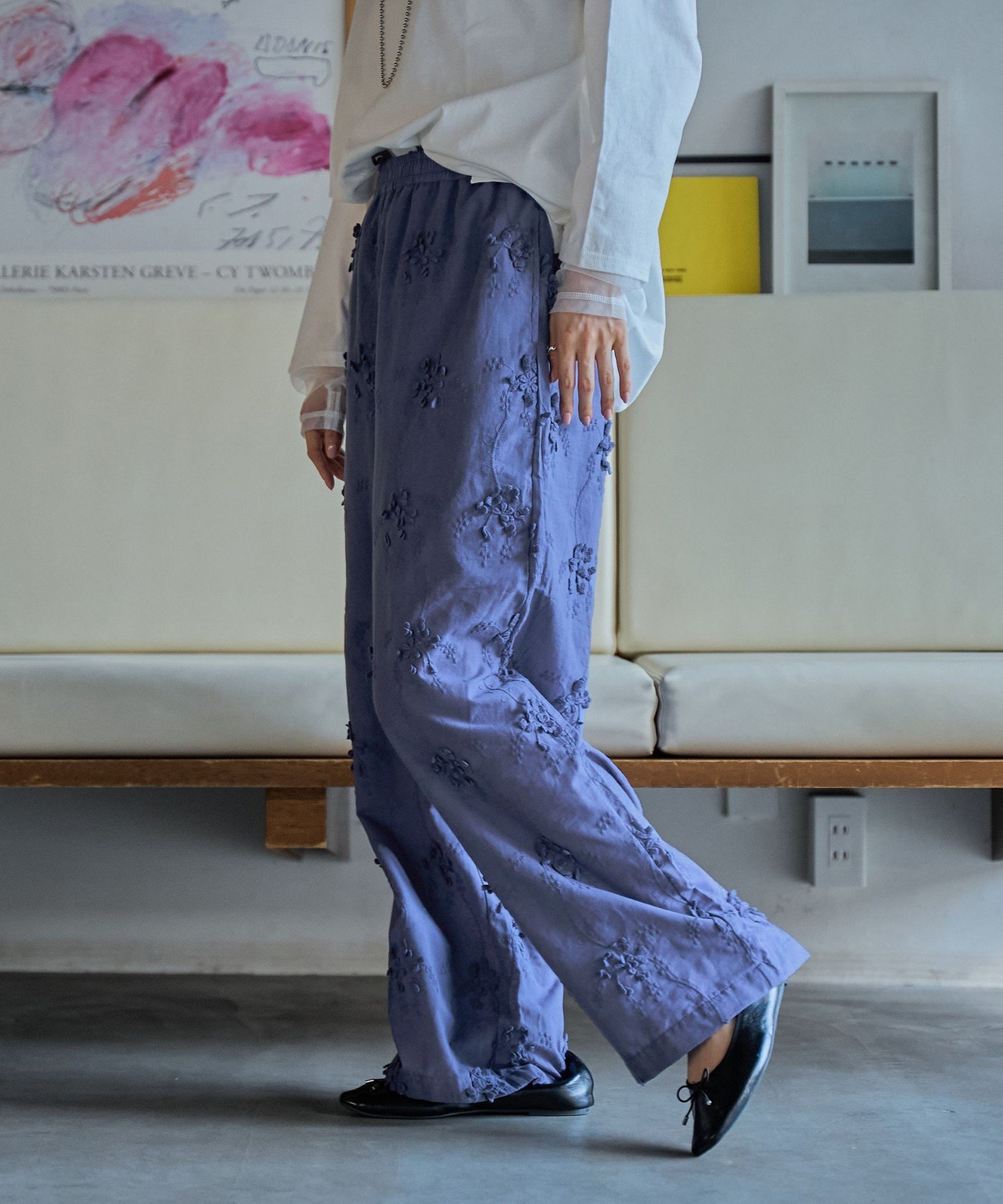 coen｜3Dフラワー刺繍 イージーワイドパンツ | Rakuten Fashion(楽天