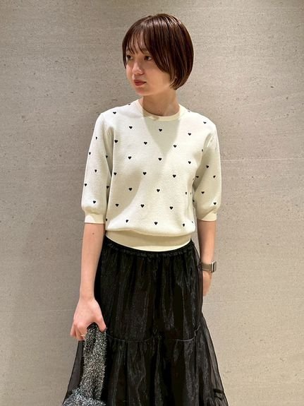 emmi｜【HEART】 eco ハーフスリーブハートジャガードニット