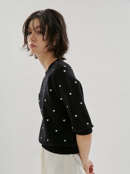 emmi｜【HEART】 eco ハーフスリーブハートジャガードニット