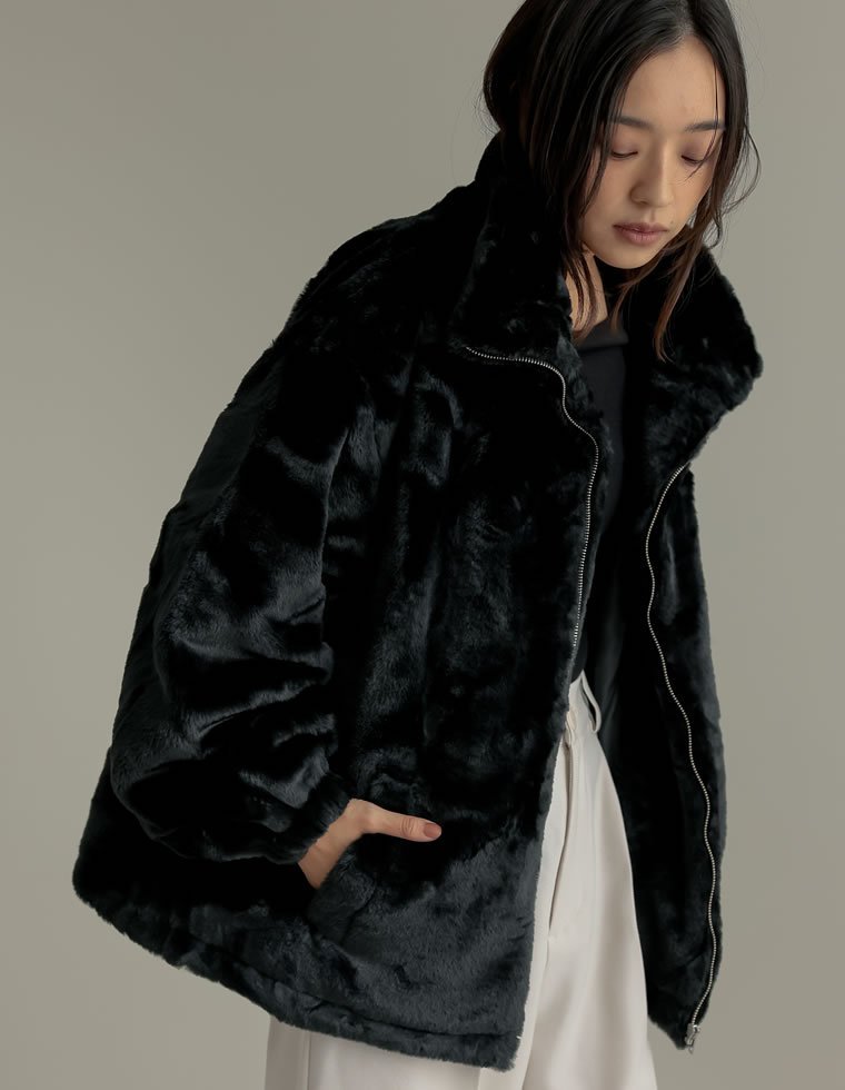 Re:EDIT｜ハイネックドロスト付きフェイクファージャケット | Rakuten