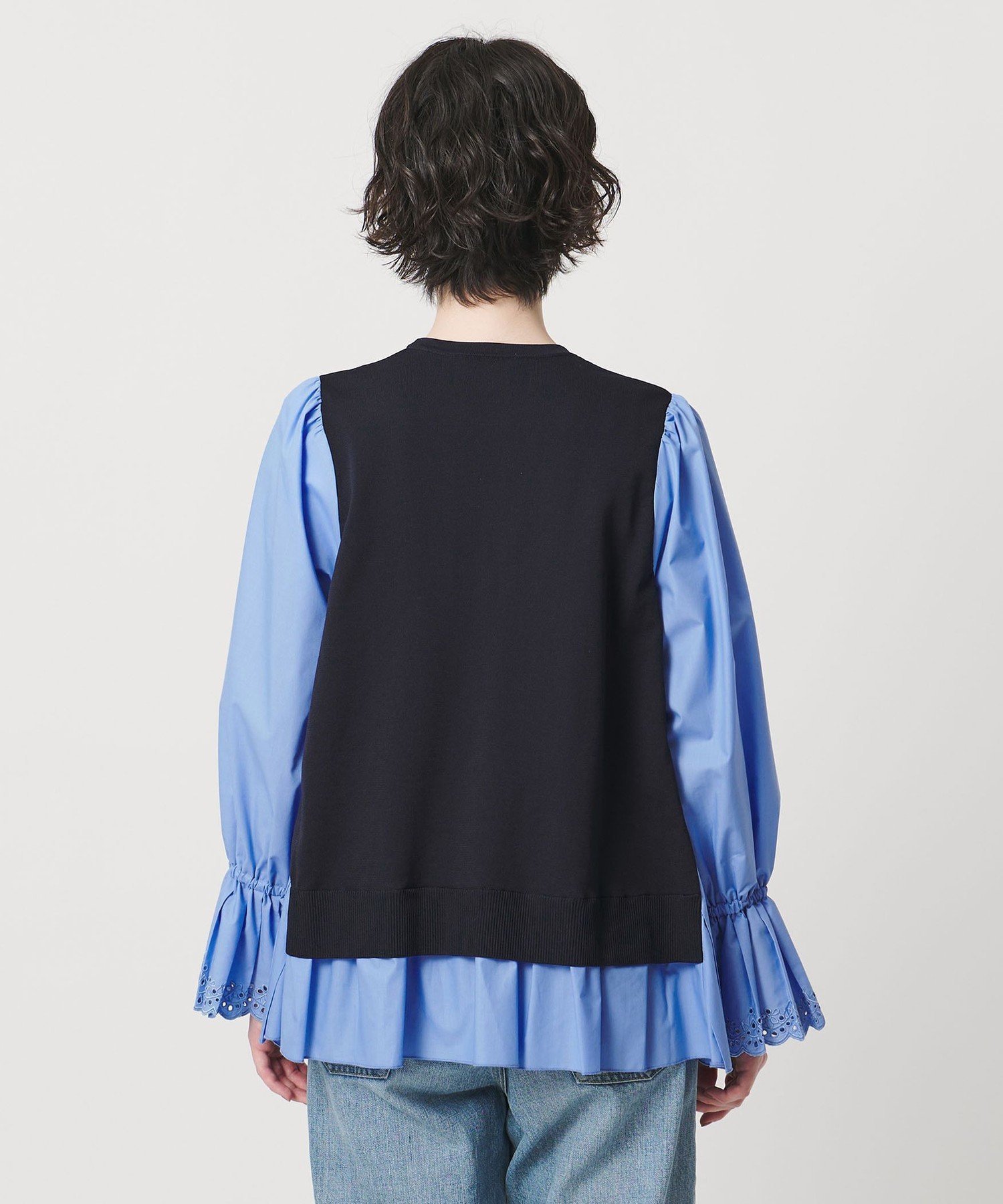 UNITED ARROWS｜プリーツ コンビ ニット ブラウス -ウォッシャブル