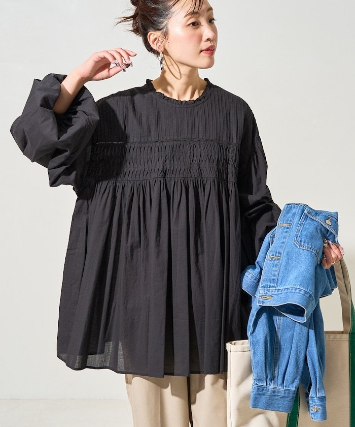 FREAK'S STORE｜インド ピンタック ギャザー ロングスリーブ ブラウス