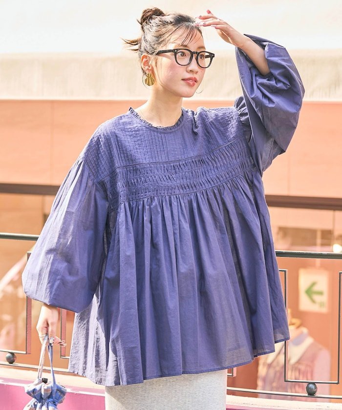 FREAK'S STORE｜インド ピンタック ギャザー ロングスリーブ ブラウス