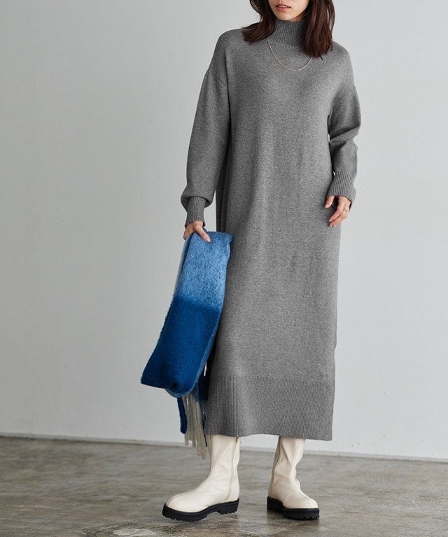 Pierrot｜もっちりカシミヤタッチハイネックロングニットワンピース