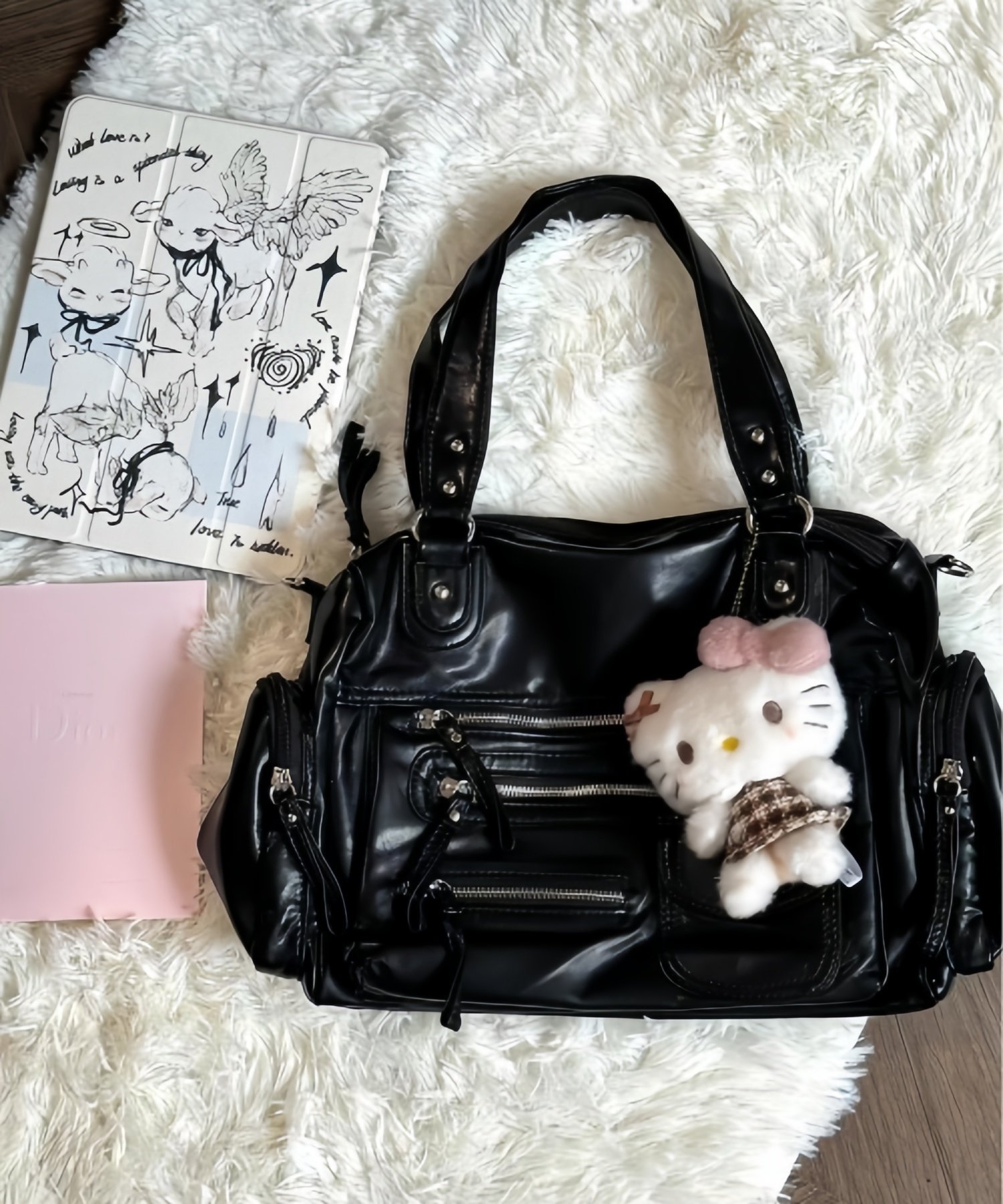 DIAVEL｜2wayレザーテイストポケットデザインショルダーバッグ