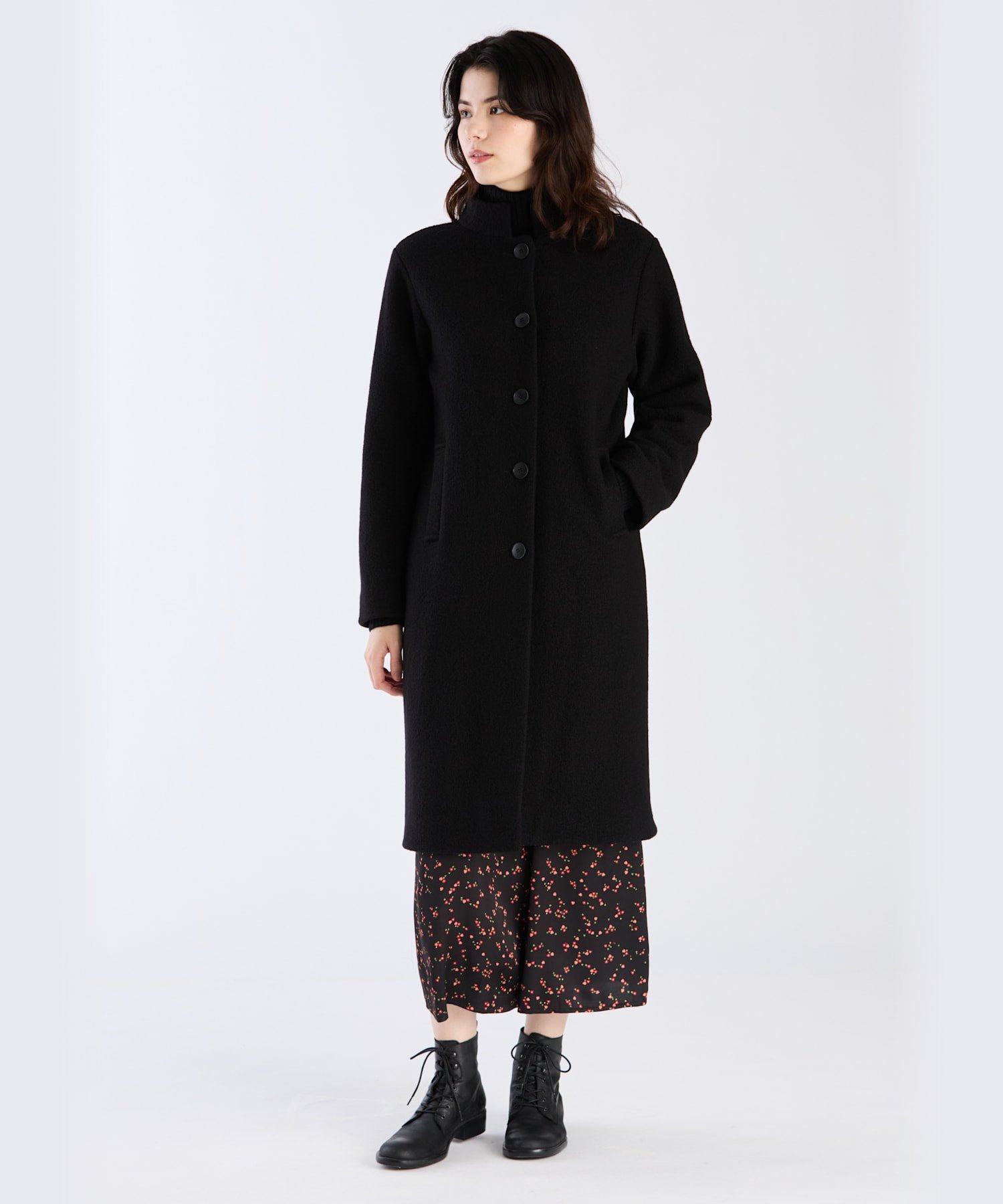 agnes b.｜ウール ジャージー スタンドカラー コート 