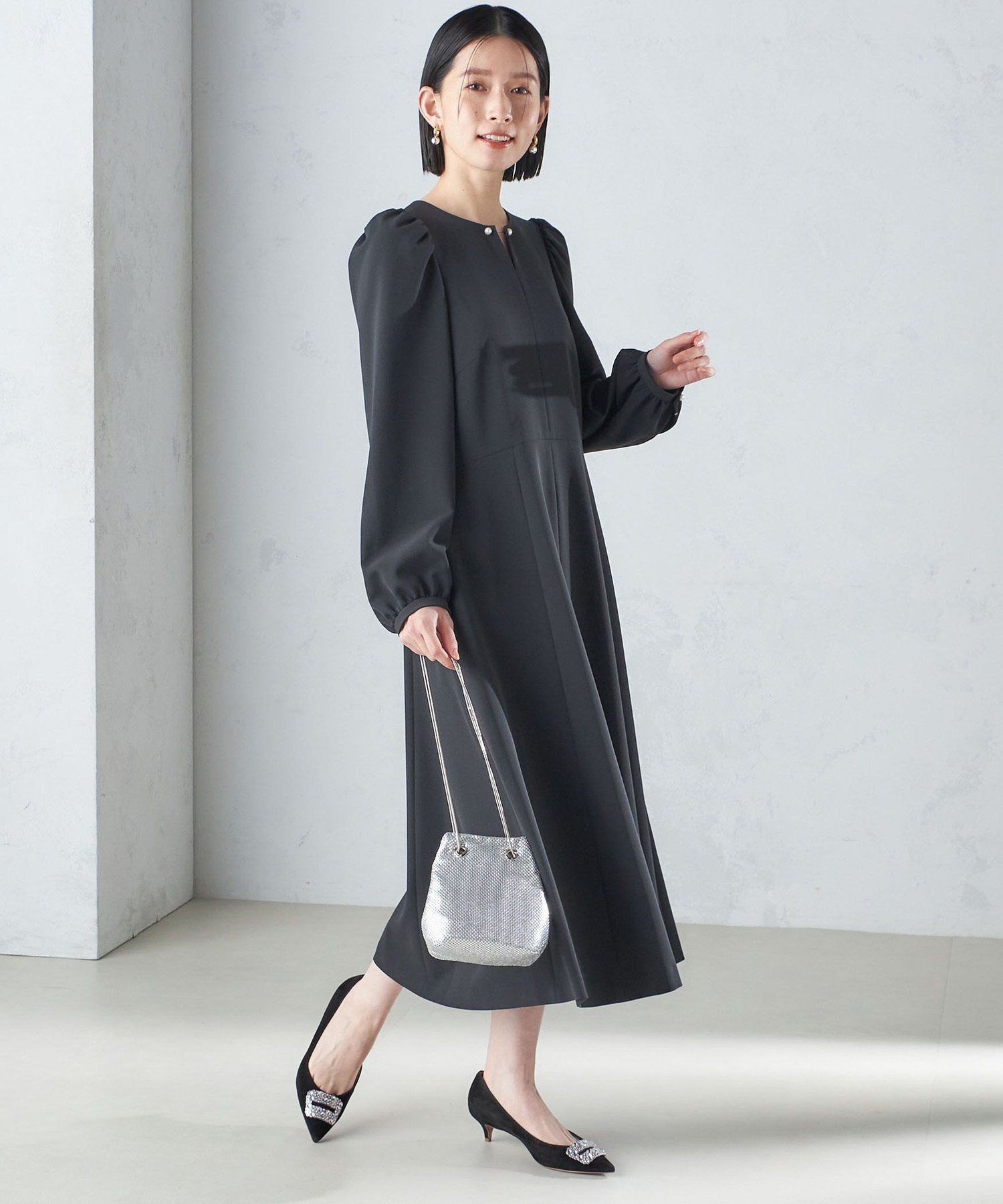 【プーラページ】高級ブラックwoolフォーマル対応ワンピース 洗える】日本製フォーマルワンピース ［前開きファスナー対応］bp-024-op