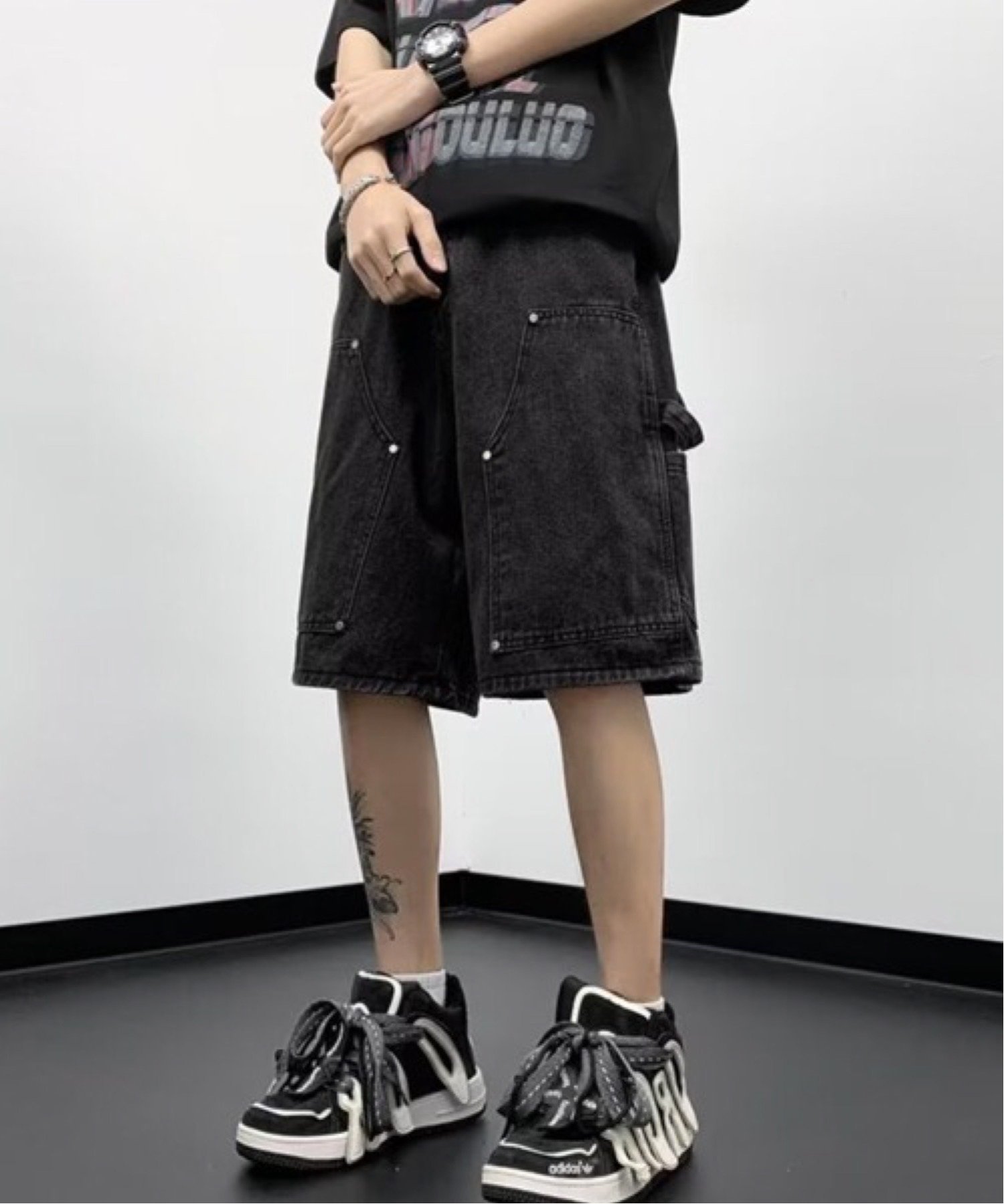 CERCA｜NOWLE/(M)【NOWLE】スタッズ デザイン デニム ハーフパンツ