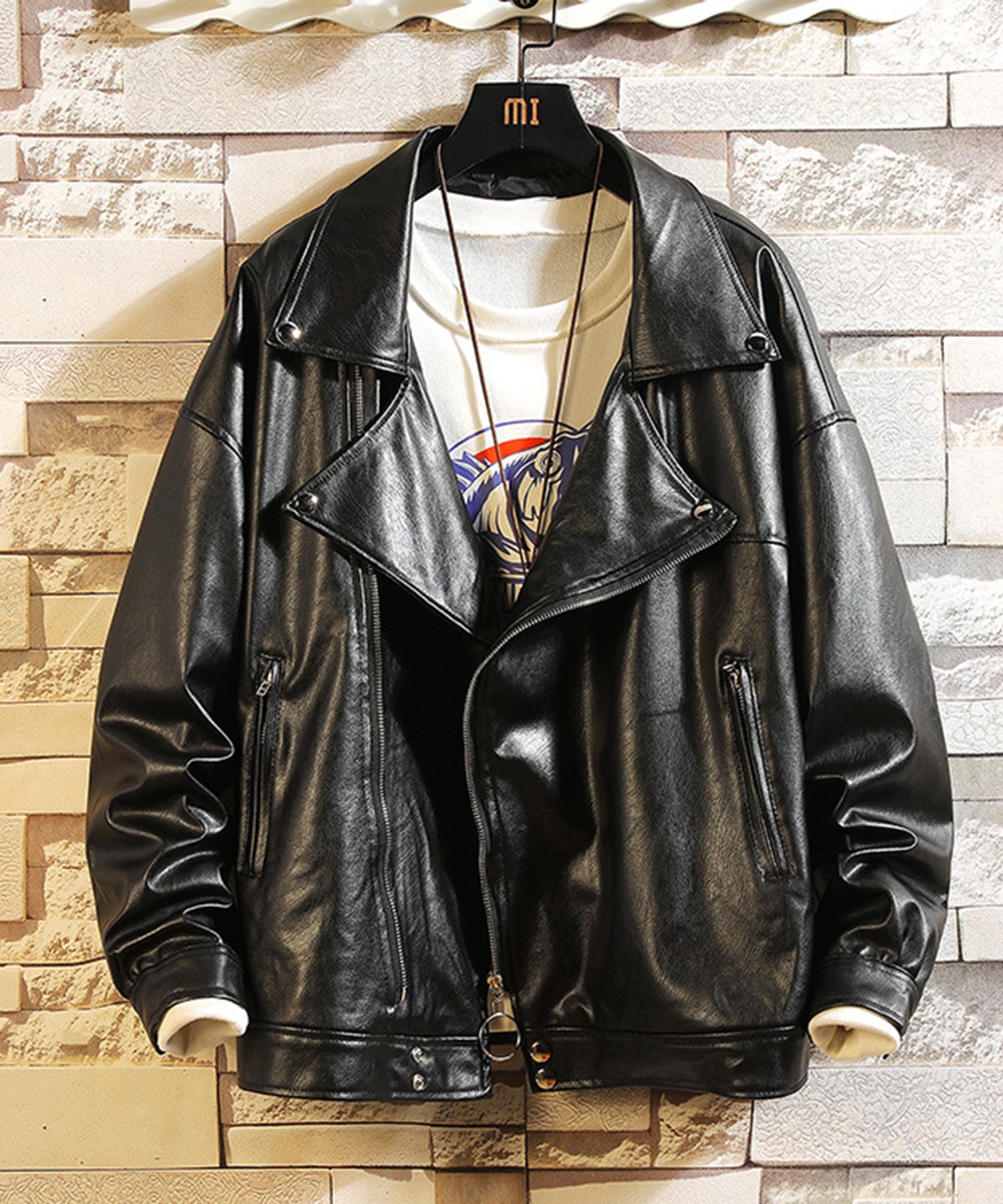 SETUP7｜SETUP7/フェイクレザーライダースジャケット 革ジャン 軽