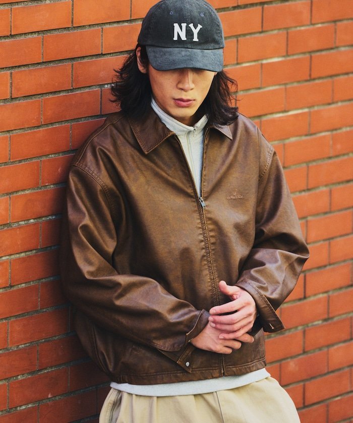 FREAK'S STORE｜フェード加工 レザレッド ショート丈 ジップブルゾン