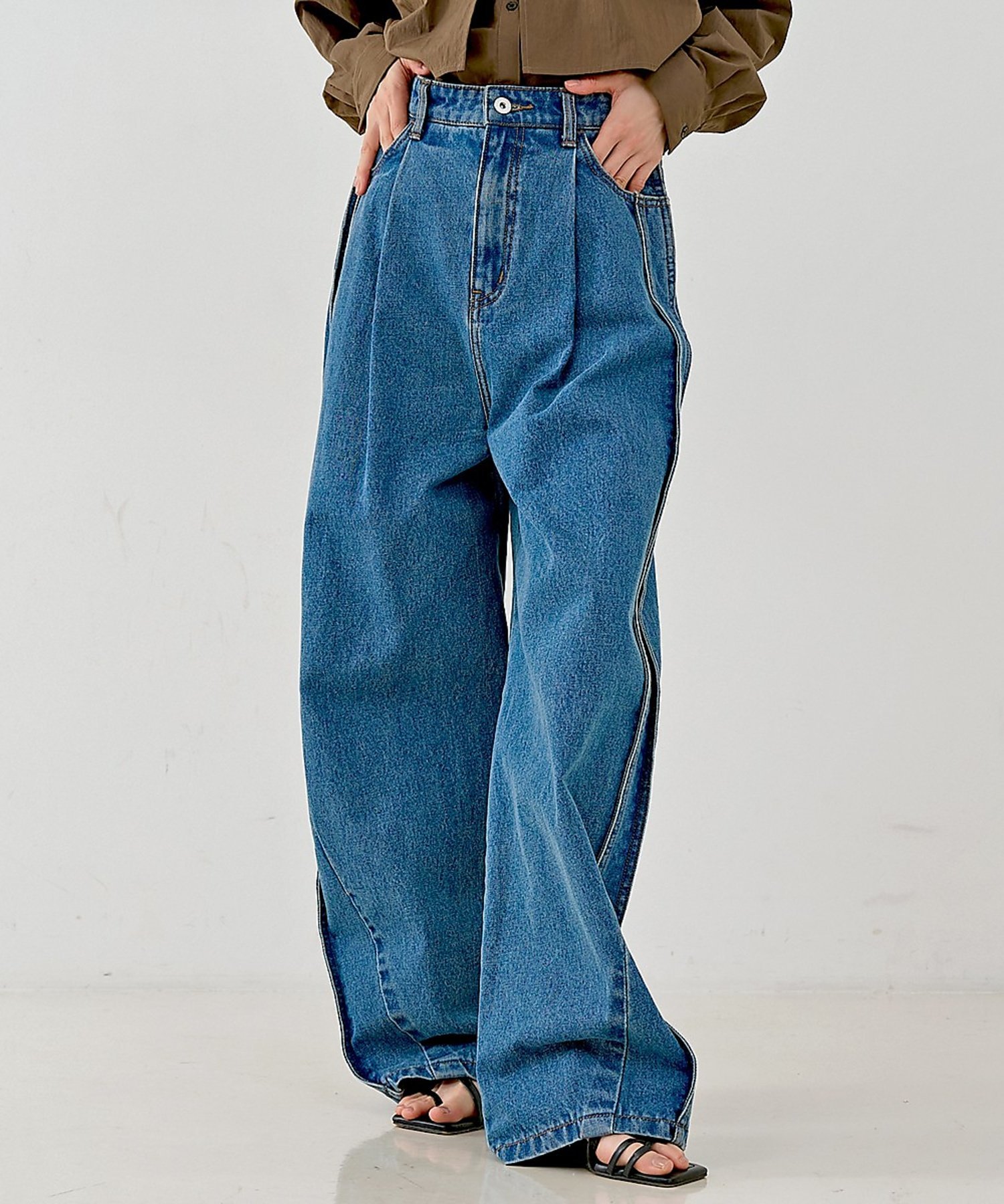 DOUDOU｜【完売カラー再追加!】ハイウエストダブルボタンデニム