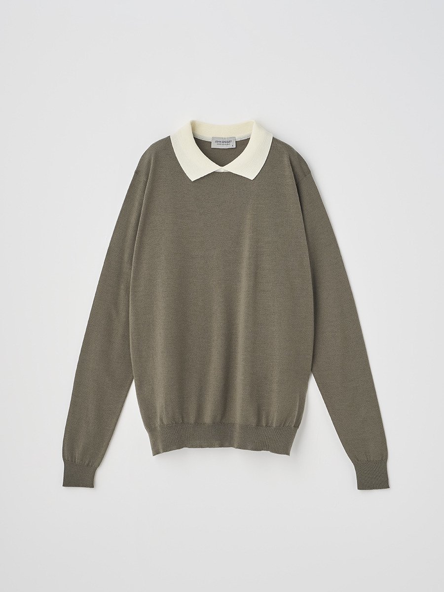 JOHN SMEDLEY｜バイカラー長袖クレリックニットポロシャツ | A4601