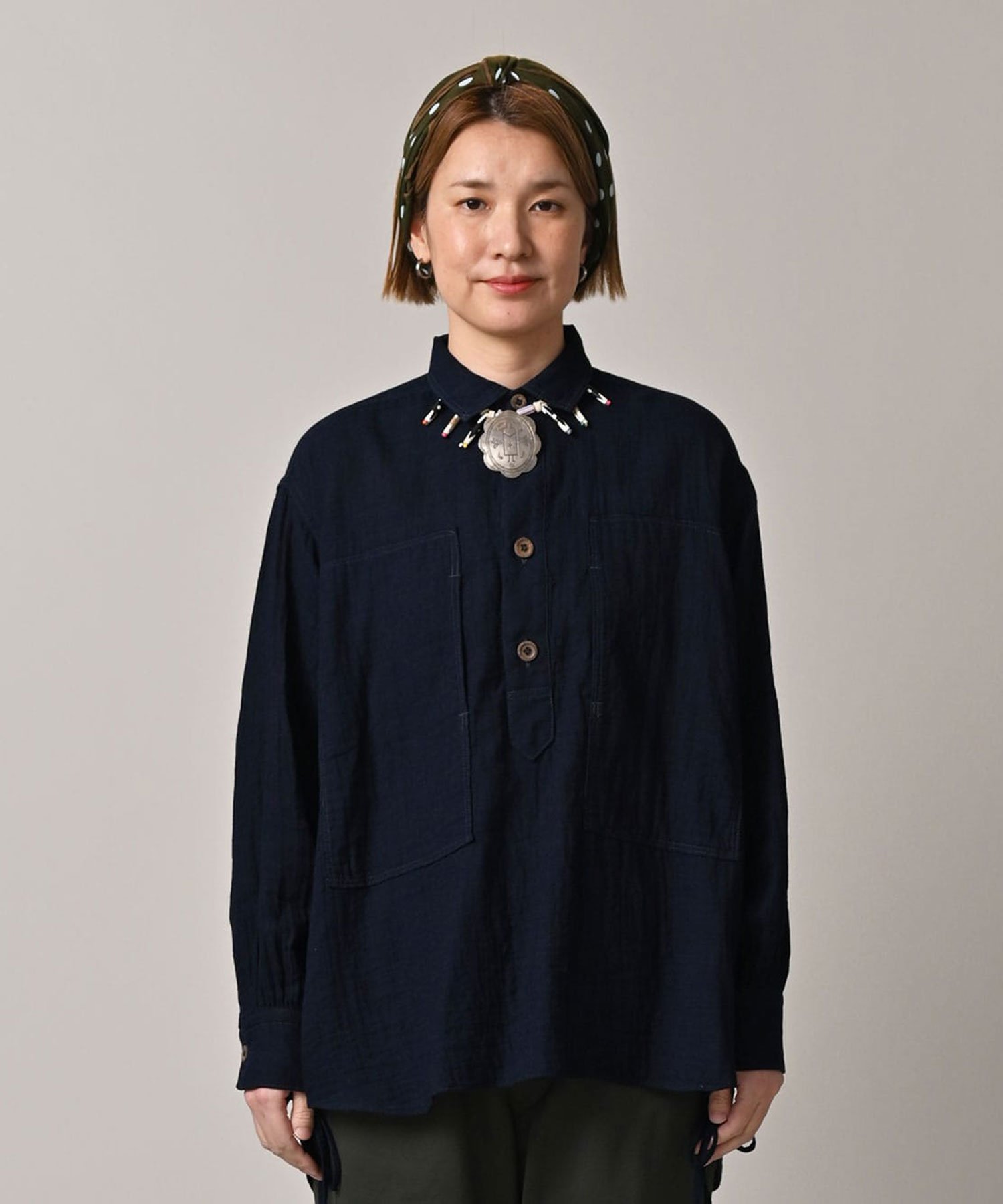 45R｜ガーゼ二重織のボーイフレンドシャツ(インディゴ) | Rakuten