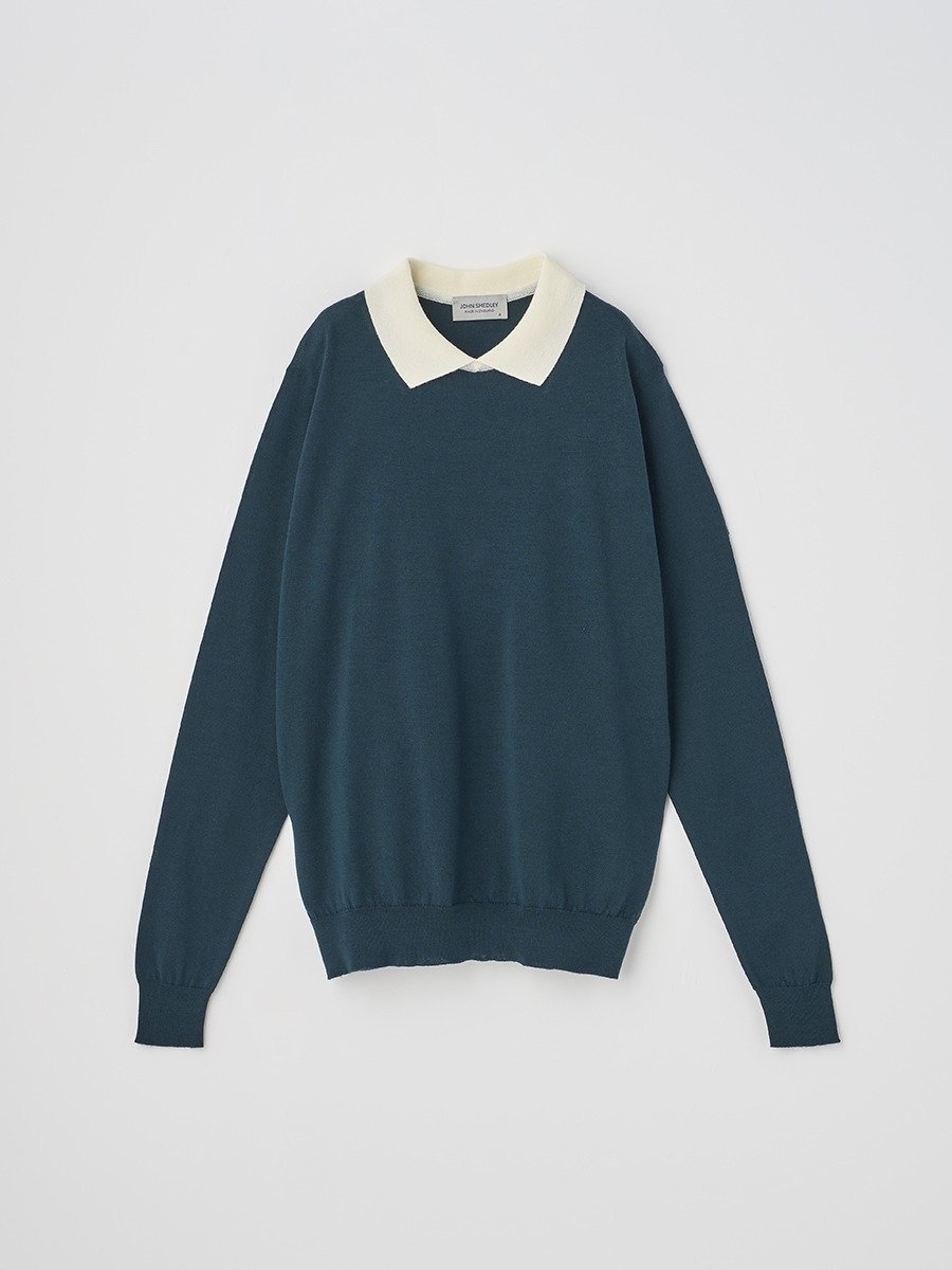 JOHN SMEDLEY｜バイカラー長袖クレリックニットポロシャツ | A4601