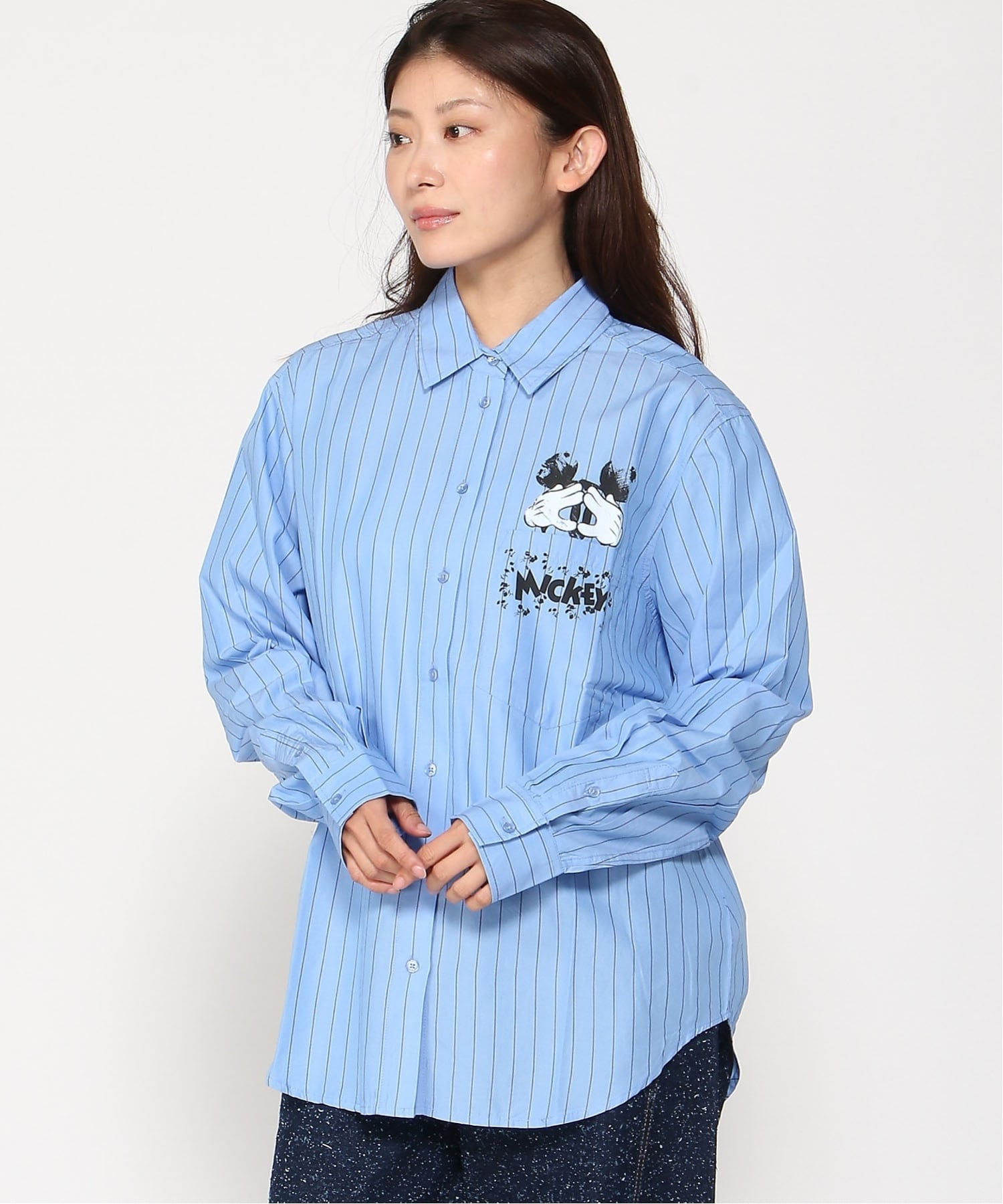 Desigual｜ミッキーマウスプリント ブルーストライプ オーバーサイズ