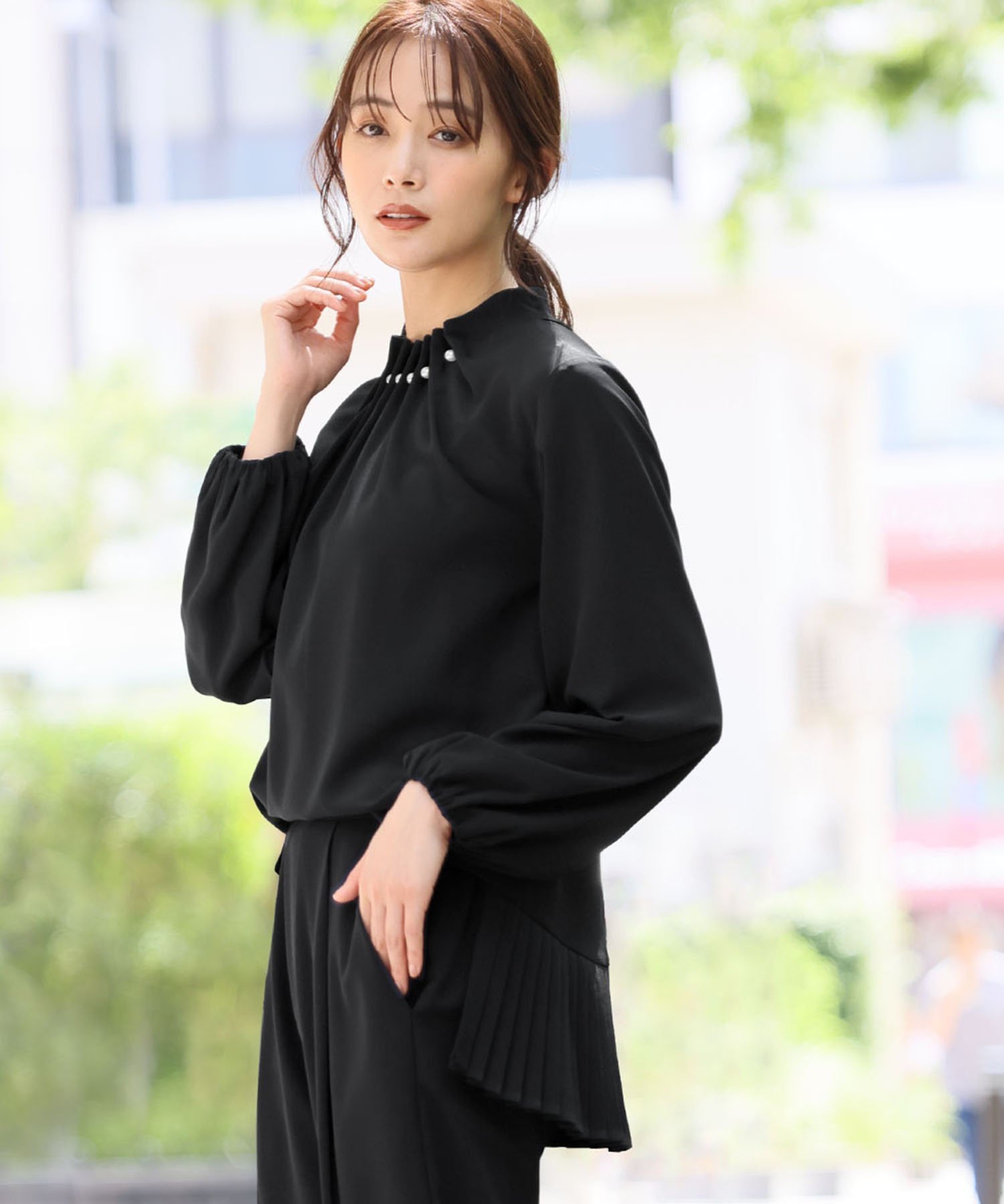 RIVER FIELD & Co.｜パールペプラムプリーツブラウス・パンツ