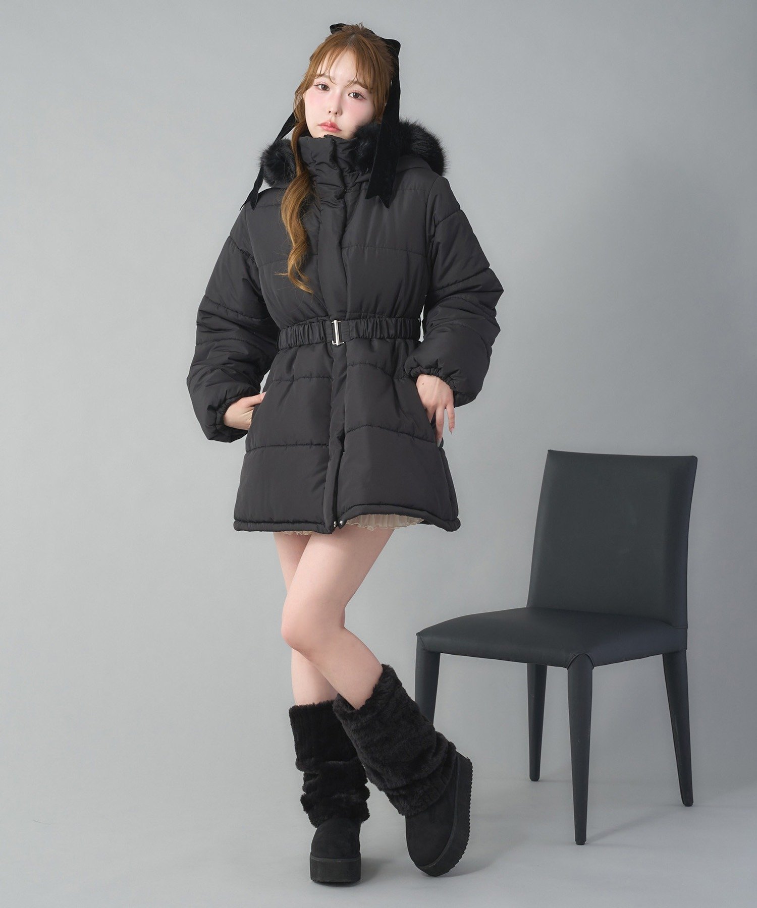 one after another NICE CLAUP｜ベルト付きフェイクファーフード