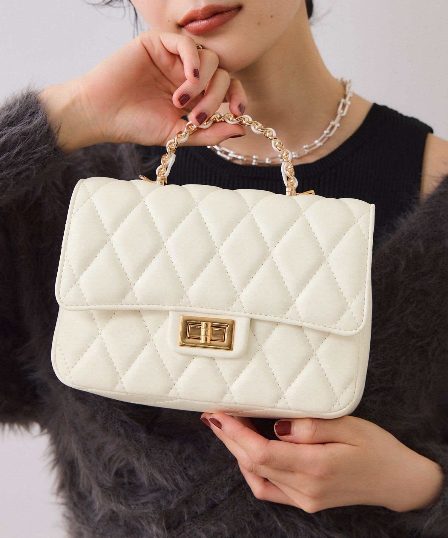 VIS｜チェーンハンドルキルティングショルダーバッグ/2WAY・一部WEB