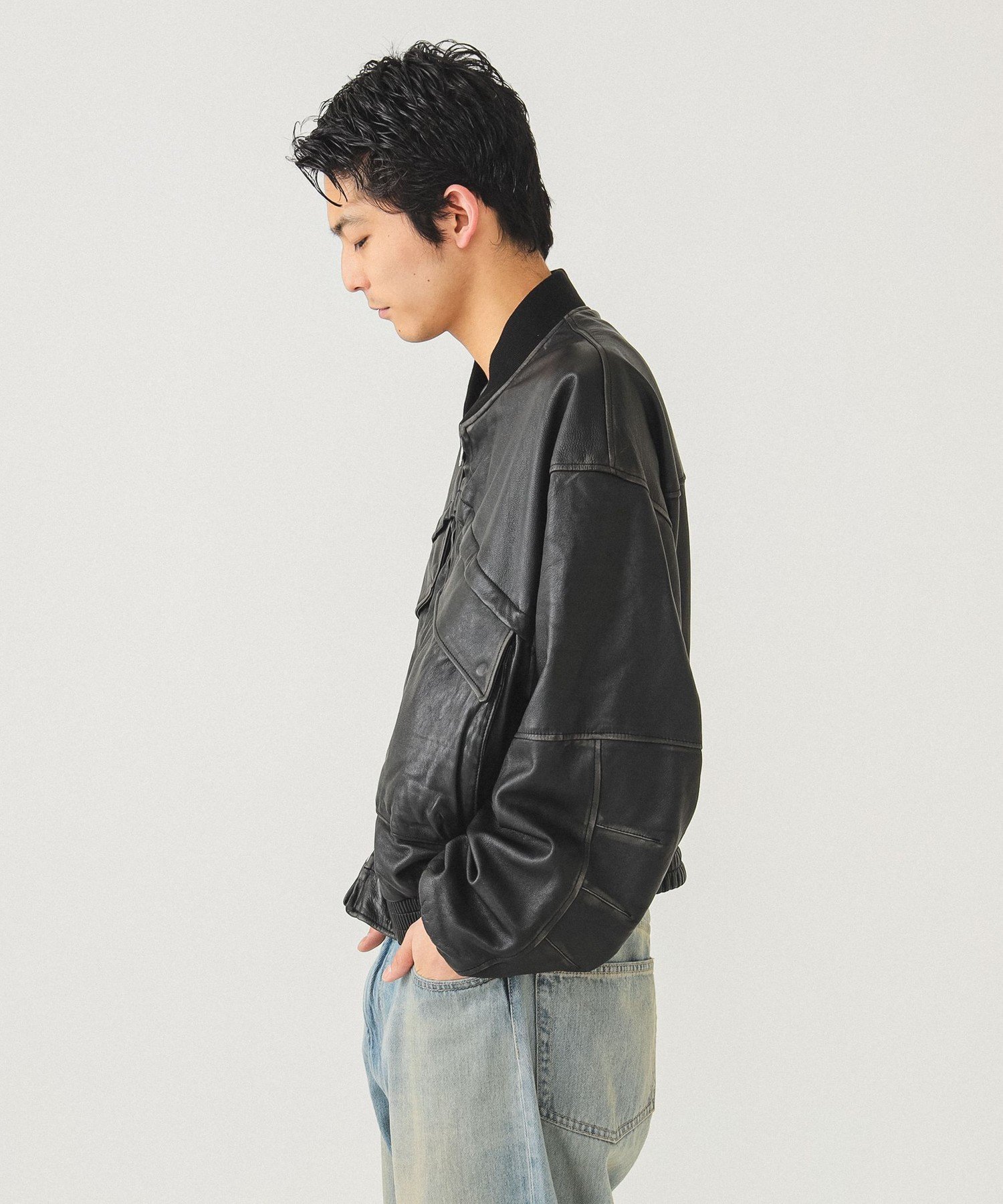 BEAMS MEN｜ユーズド加工 レザー ショートブルゾン | Rakuten Fashion