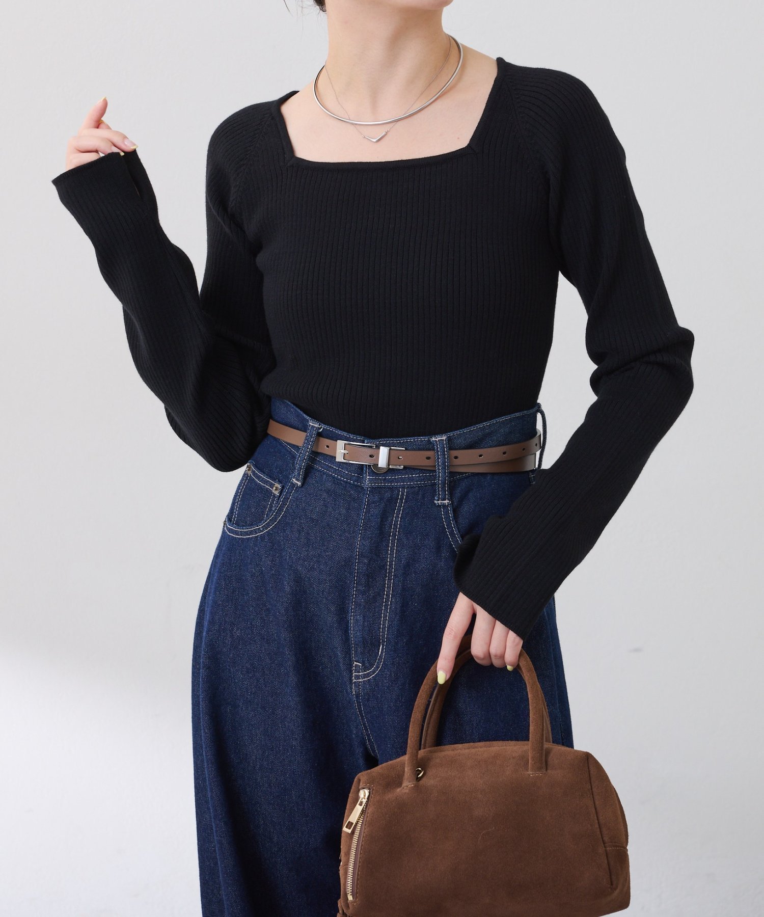 COLLAGE GALLARDAGALANTE｜深スクエアリブニット | Rakuten Fashion