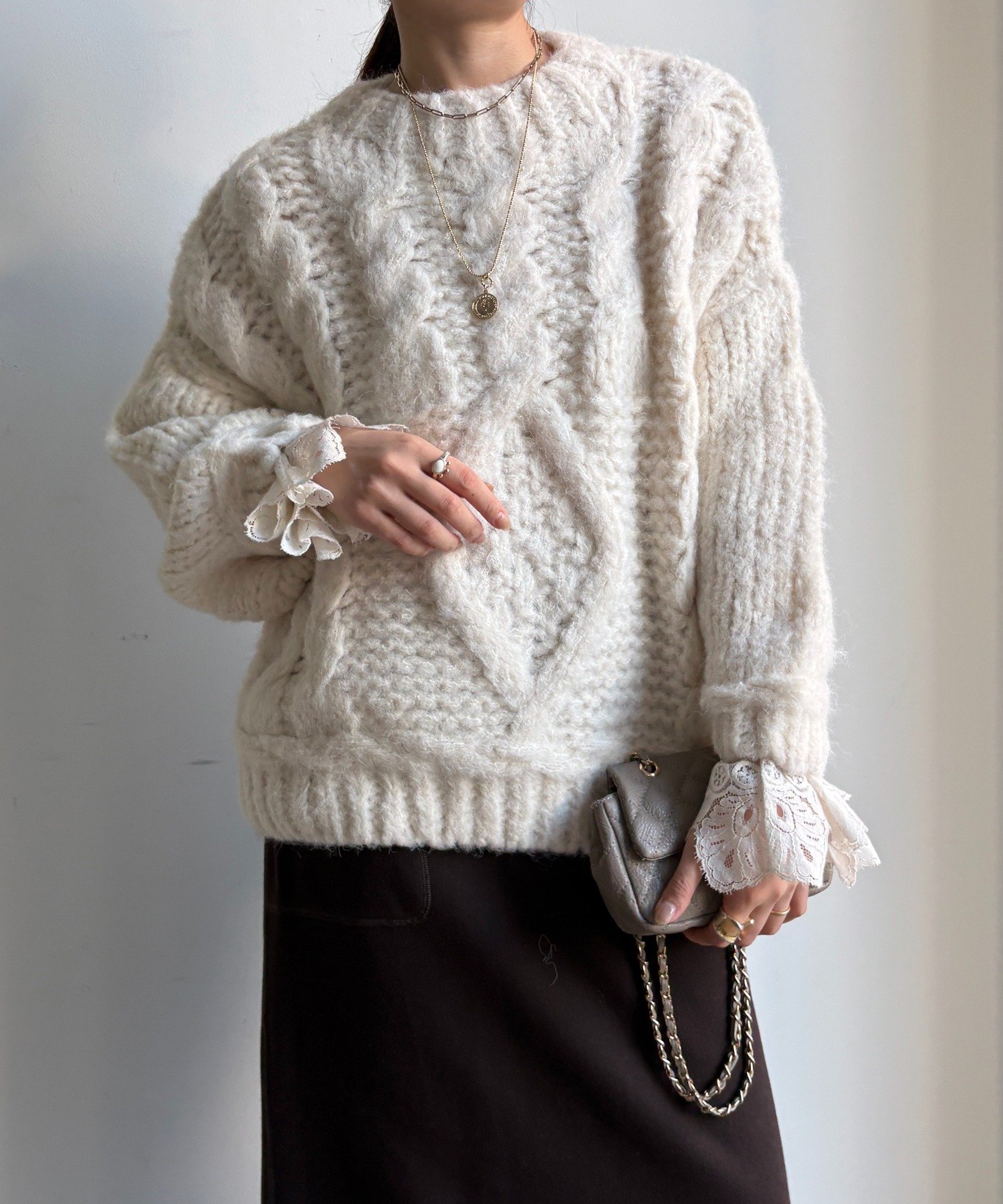 DOUDOU｜【WEB限定】ローゲージケーブルニット | Rakuten Fashion(楽天