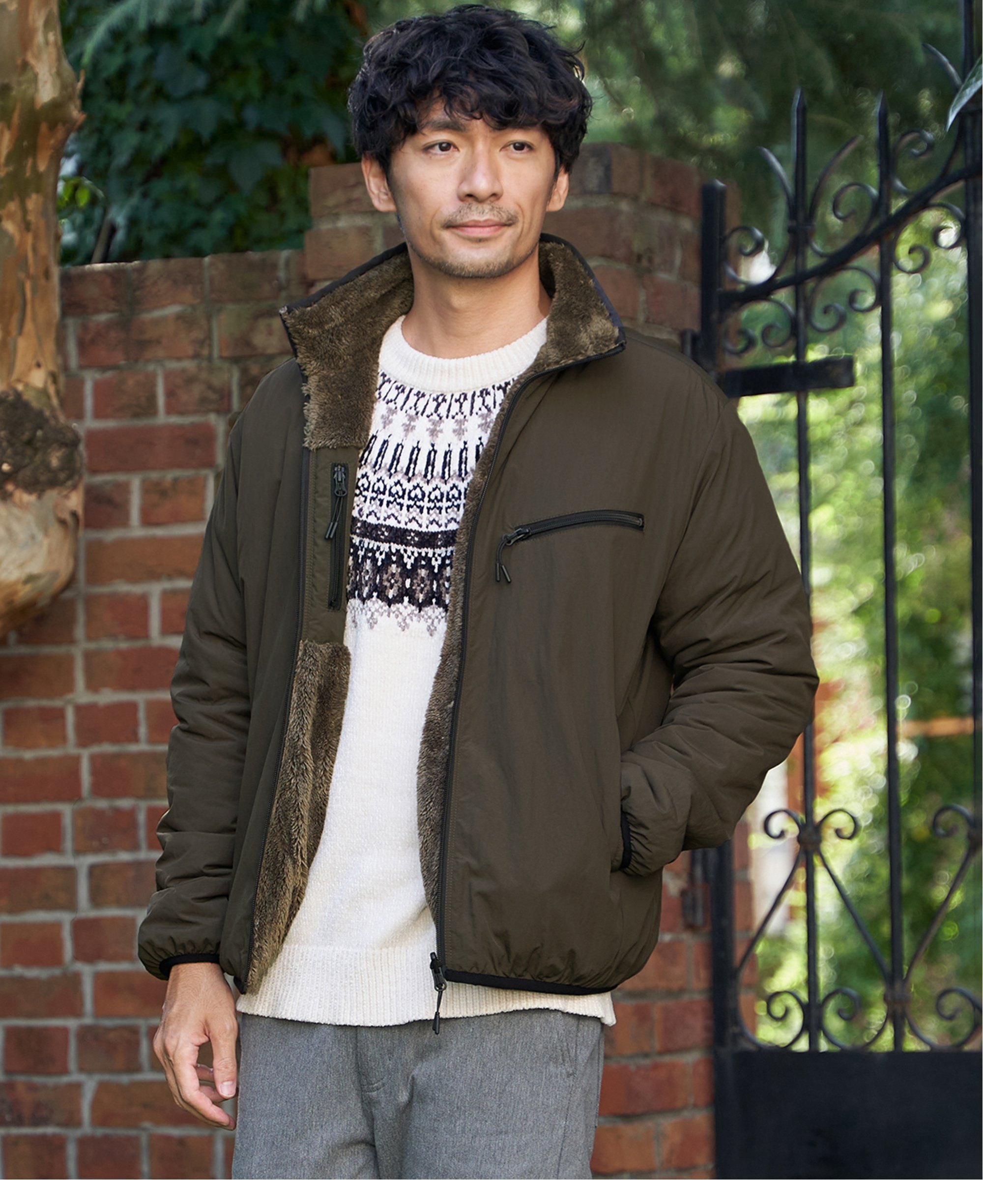 ikka｜【2WAY】リバーシブルナイロンフリースブルゾン | Rakuten