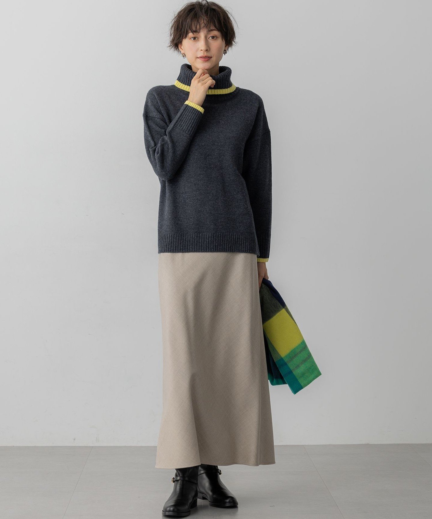 23区｜【FUDGE掲載/洗える】ウールカシミヤ コンビカラー オフタートル