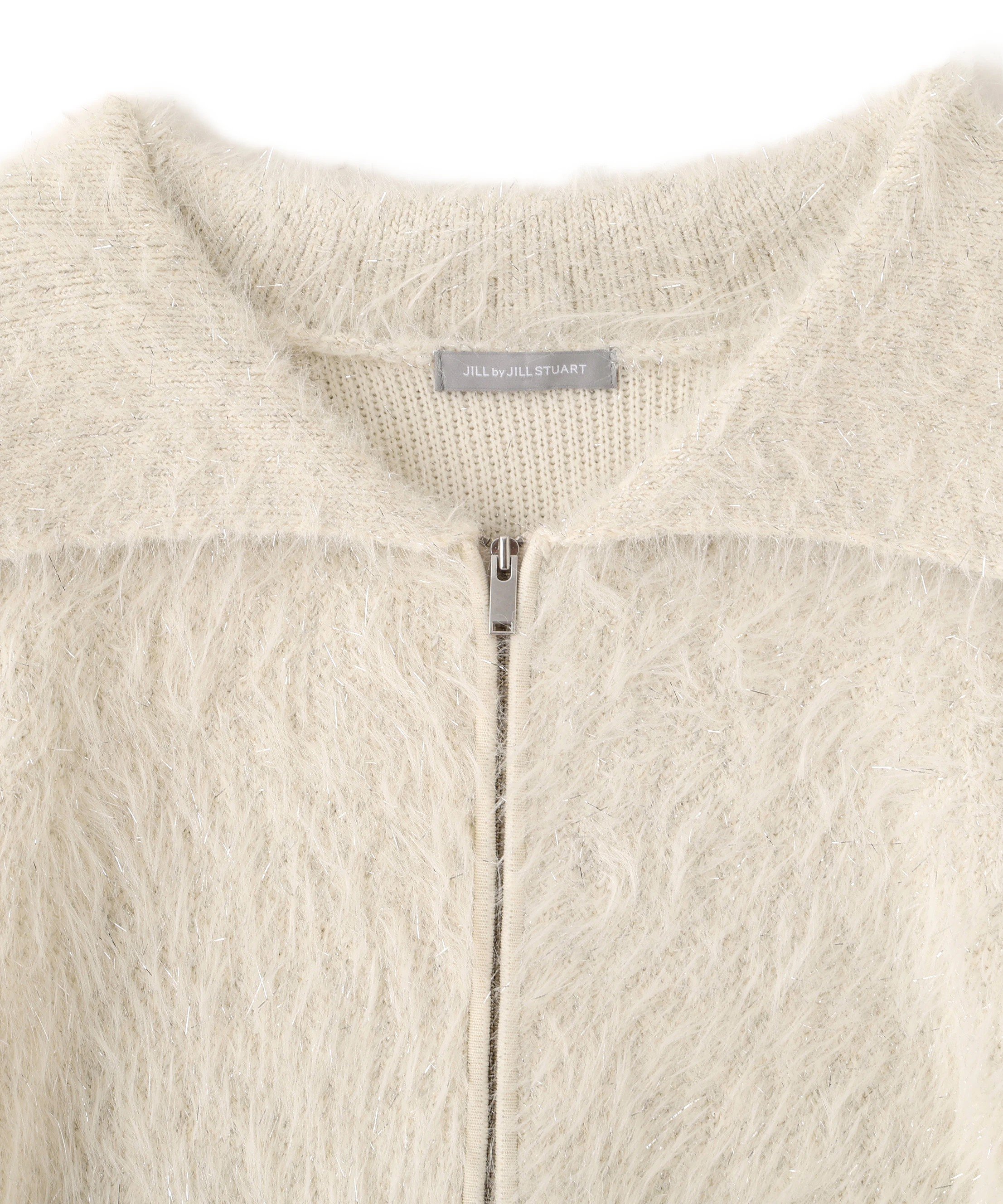 JILL by JILL STUART｜ラメフェザービッグカラーニットブルゾン