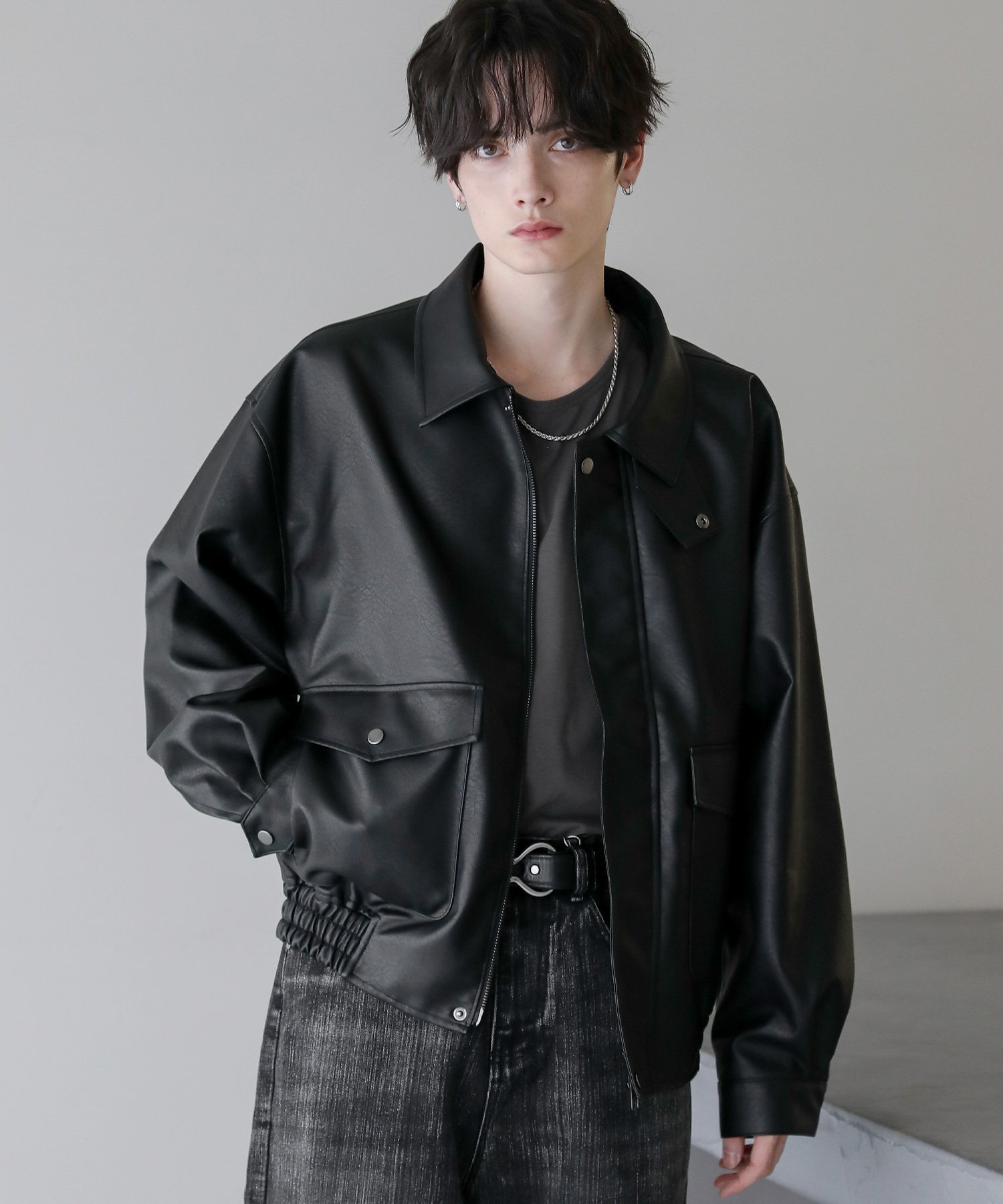 THE CASUAL｜ヴィンテージ加工 PUレザー A-2ショートブルゾン