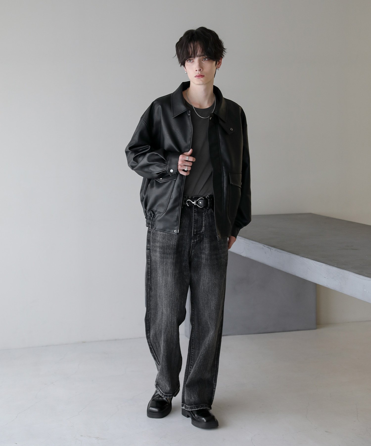 THE CASUAL｜ヴィンテージ加工 PUレザー A-2ショートブルゾン