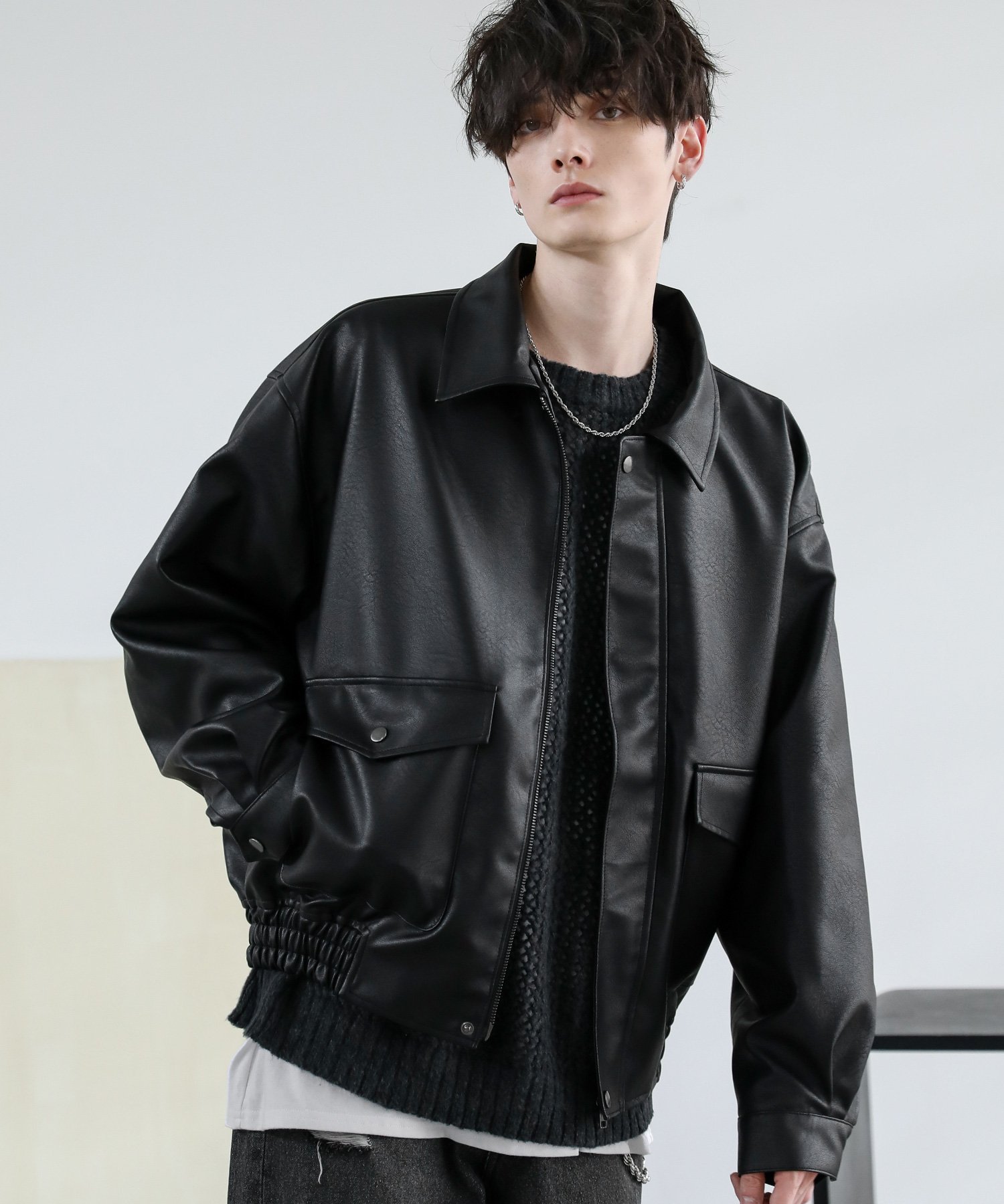 THE CASUAL｜ヴィンテージ加工 PUレザー A-2ショートブルゾン