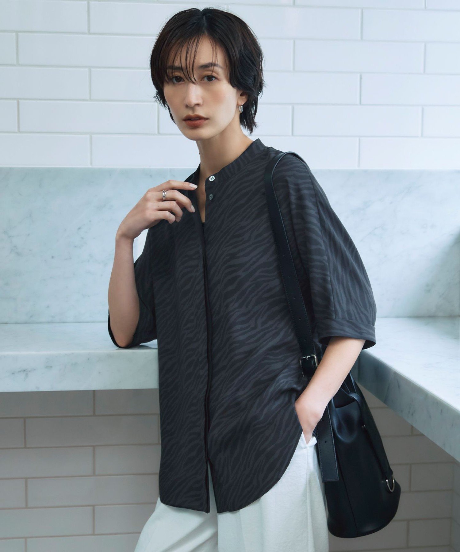 ICB｜【30th ANNIVERSARY】 モノグラムプリントシフォン バンドカラー