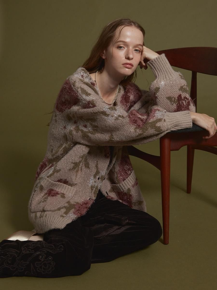 Vin｜フラワーラメニットカーディガン | Rakuten Fashion(楽天