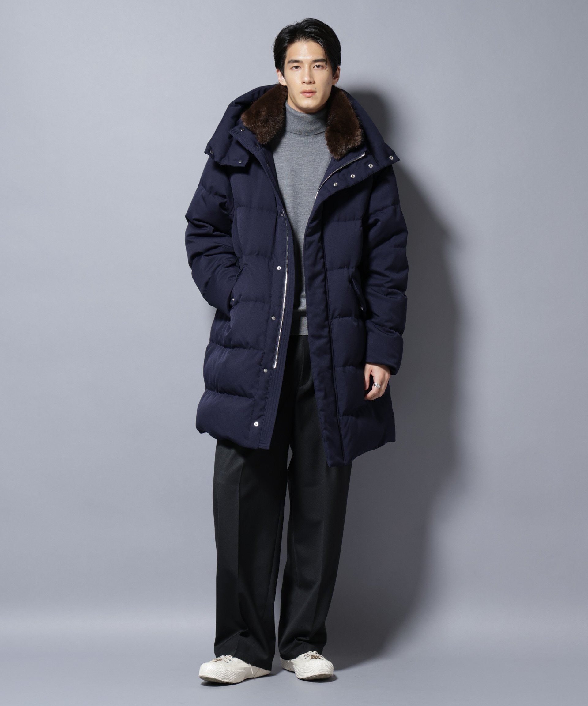 NANO universe｜「西川ダウン(R)」フェイクファーカラーサージロング