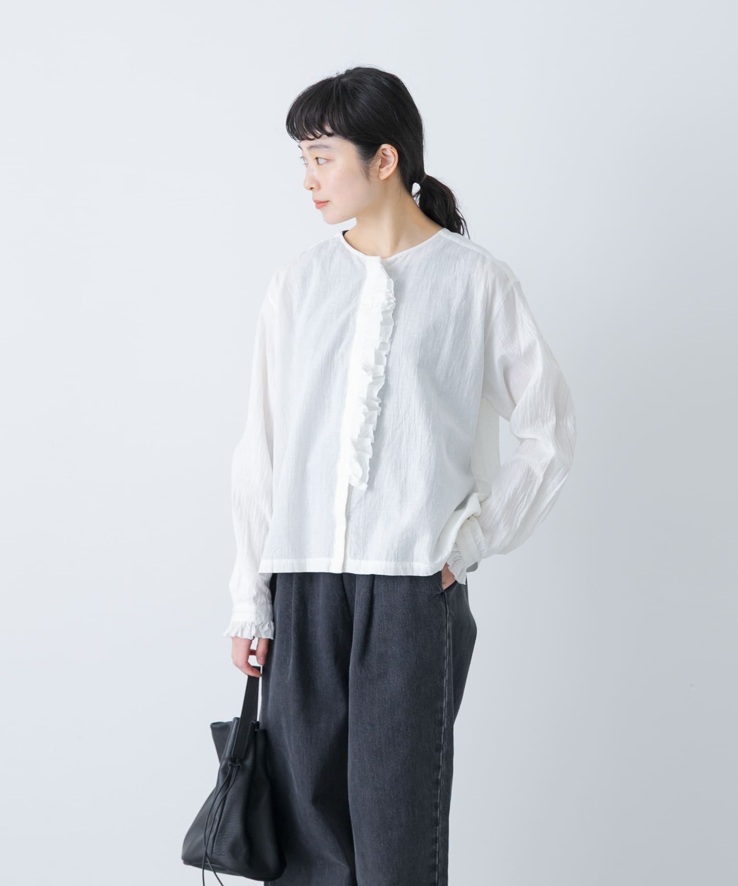 かぐれ｜コットンリネンフリルブラウス | Rakuten Fashion(楽天