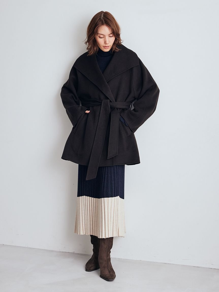 Mila Owen｜共ベルト付きビックカラーミディ丈コート | Rakuten