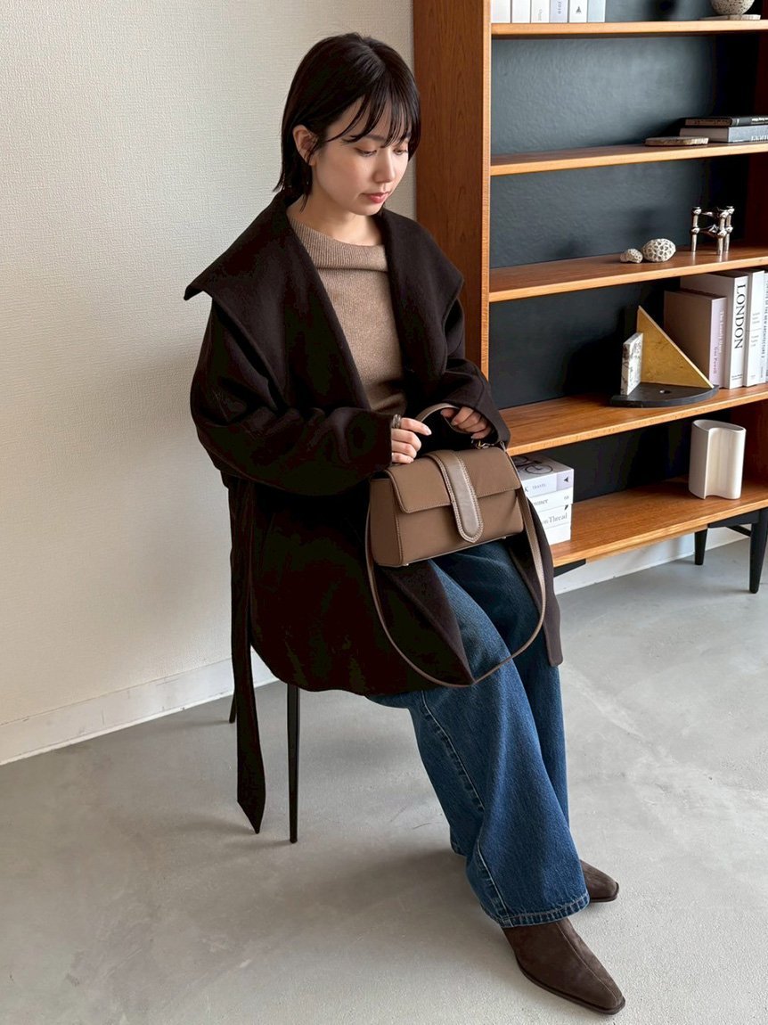 Mila Owen｜共ベルト付きビックカラーミディ丈コート | Rakuten