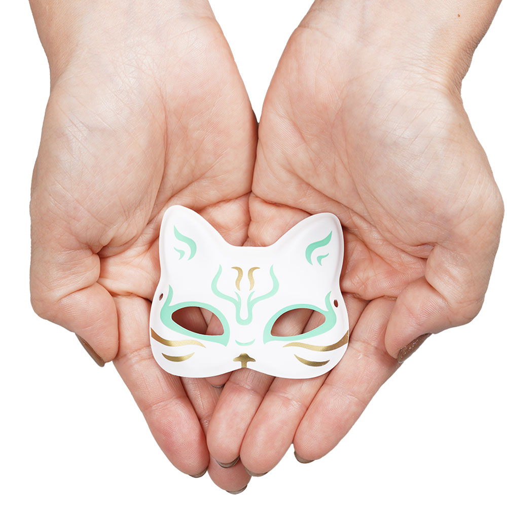 楽天市場】＜メール便対象＞ミニお面 推祭 猫面 小サイズ 緑色 [ 豆お