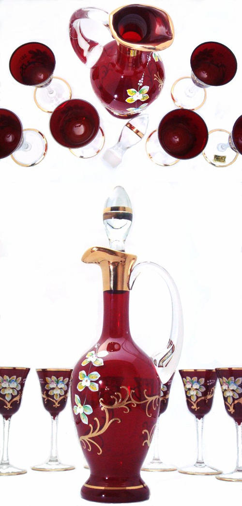 ボヘミアングラス デキャンタとワイングラス6個セット ボヘミアン