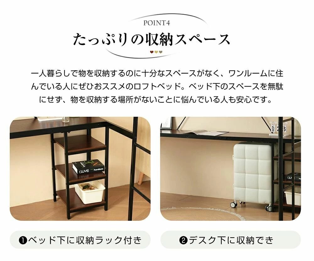 楽天市場】ロフトベッド パイプベッド シングル デスク付き 収納棚